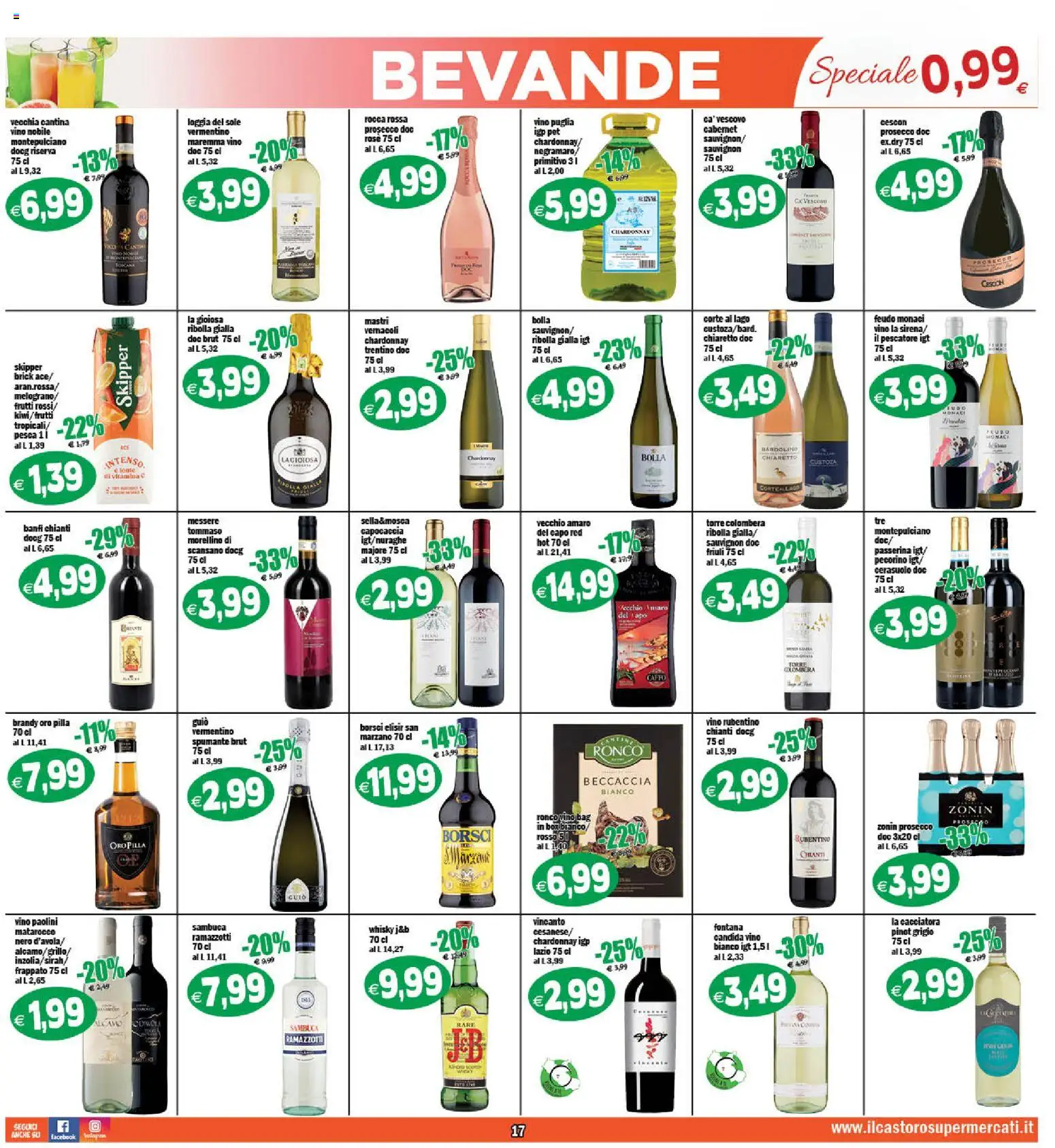 Volantino Il Castoro del 16.01.2026 | Pagina: 17 | Prodotti: Whisky, Vino, Spumante, Amaro