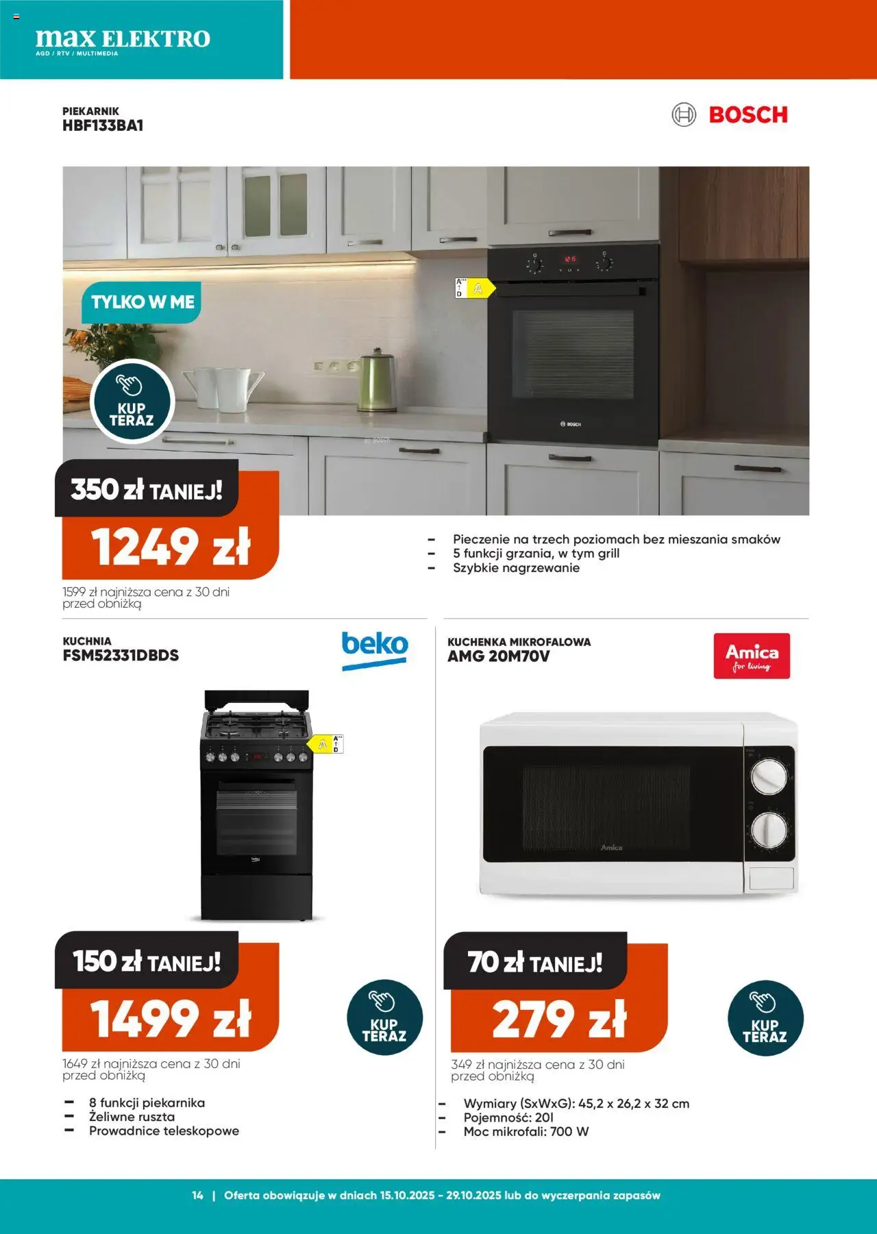 Max elektro Gazetka od 15.10.2025 | Strona: 14 | Produkty: Piekarnik, Kuchenka mikrofalowa, Kuchenka, Grill