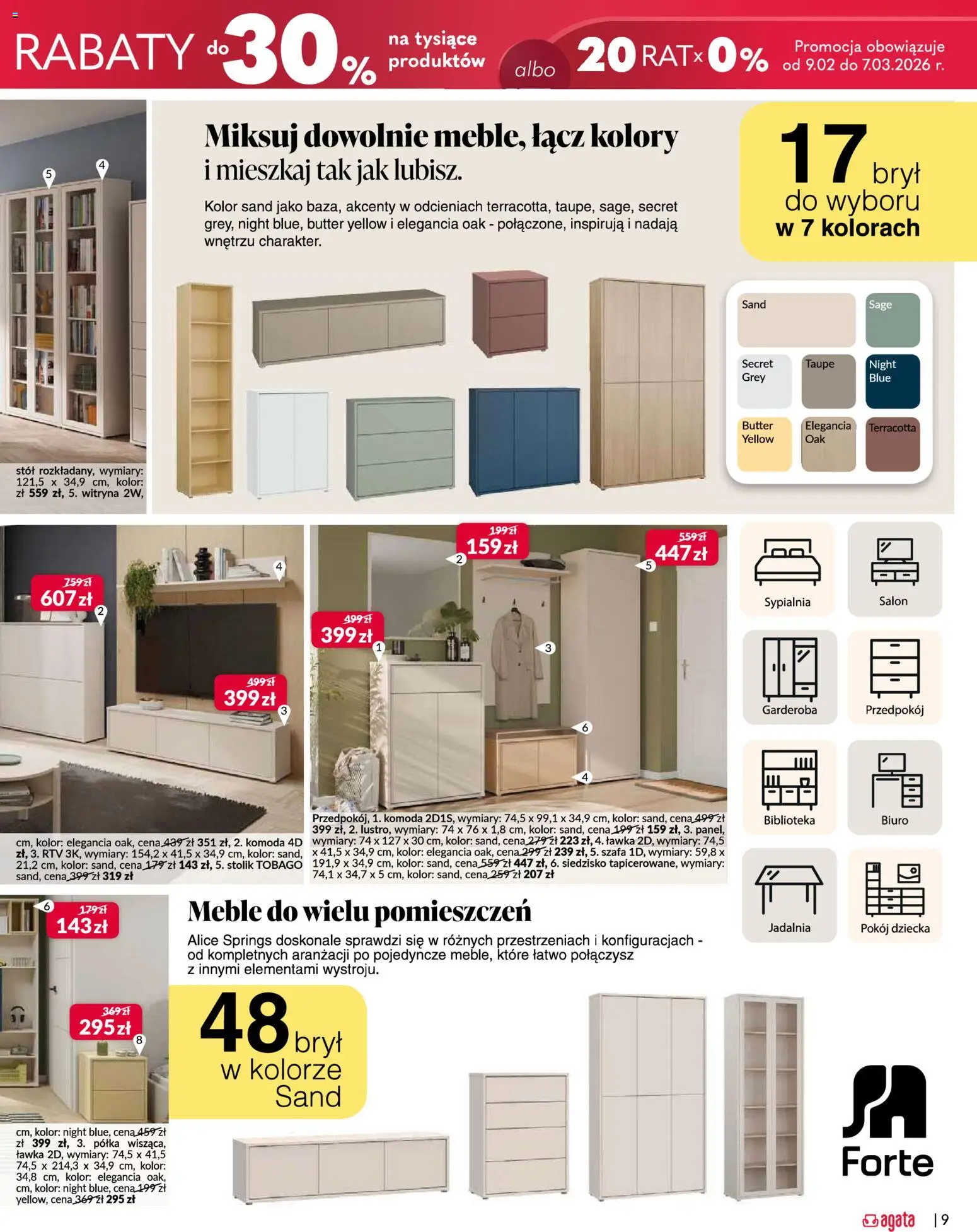 Salony Agata Gazetka - Otwarcie sklepu w Mysiadle od 26.02.2026 | Strona: 9 | Produkty: Komoda, Półka, Biblioteka, Witryna