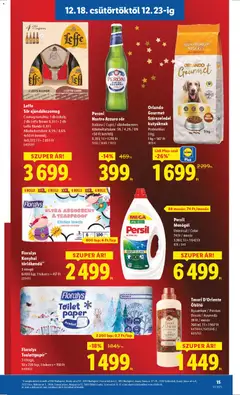 Peroni Nastro Azzuro sör, Italiana / Capri / alkoholmentes. Alkoholtartalom: 5% / 4,2%/ 0%. +50 Ft betétdíj. 0,33 l; 1 l=1210 Ft - amely érvényes a következő dátumtól: 18.12.2025 | Oldal: 15 | Termékek: Persil, Törlőkendő, Nuggets, Sör