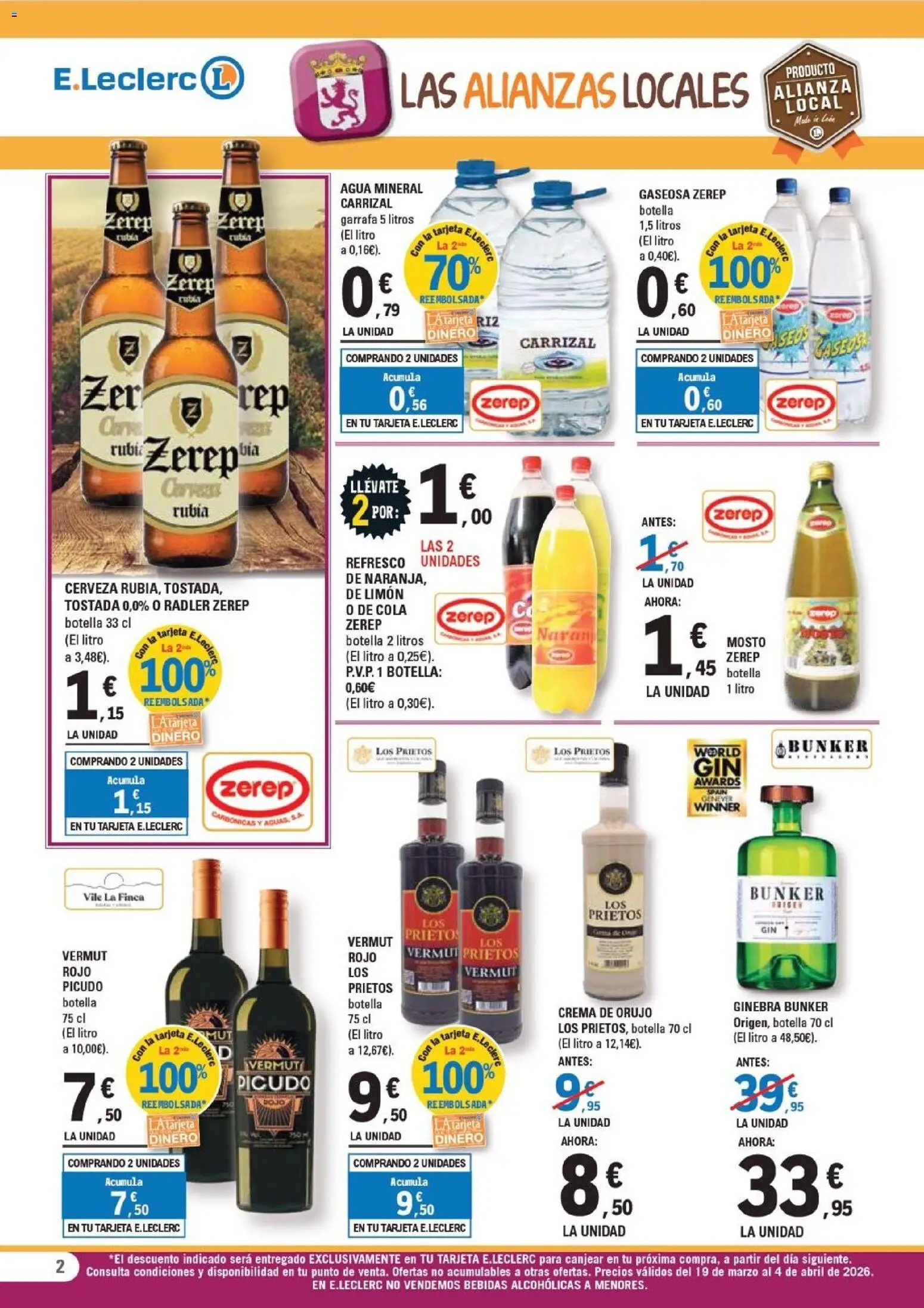 E.Leclerc - León │ válido desde el 19.03.2026 | Página: 2 | Productos: Cerveza, Ginebra, Crema, Gaseosa