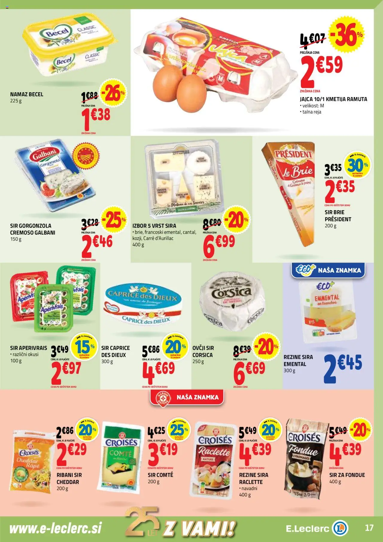Novi E.leclerc katalog ponudbe – veljaven od 08.10.2025 | Stran: 17 | Izdelki: Namaz, Sir, Jajca, Cheddar