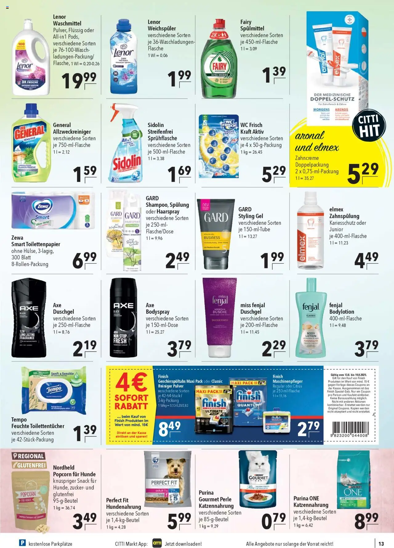 CITTI Markt Prospekt 	 - gültig ab dem 13.08.2025 | Seite: 15 | Produkte: Purina one, Duschgel, Weichspüler, Waschmittel