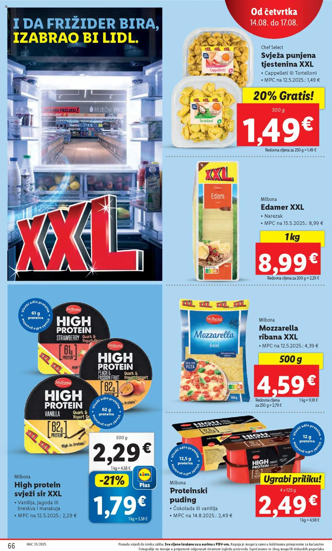 Lidl katalog | vrijedi od 11.08.2025 | Stranica: 66 | Proizvodi: Sir, Čokolada, Tjestenina, Svježi sir