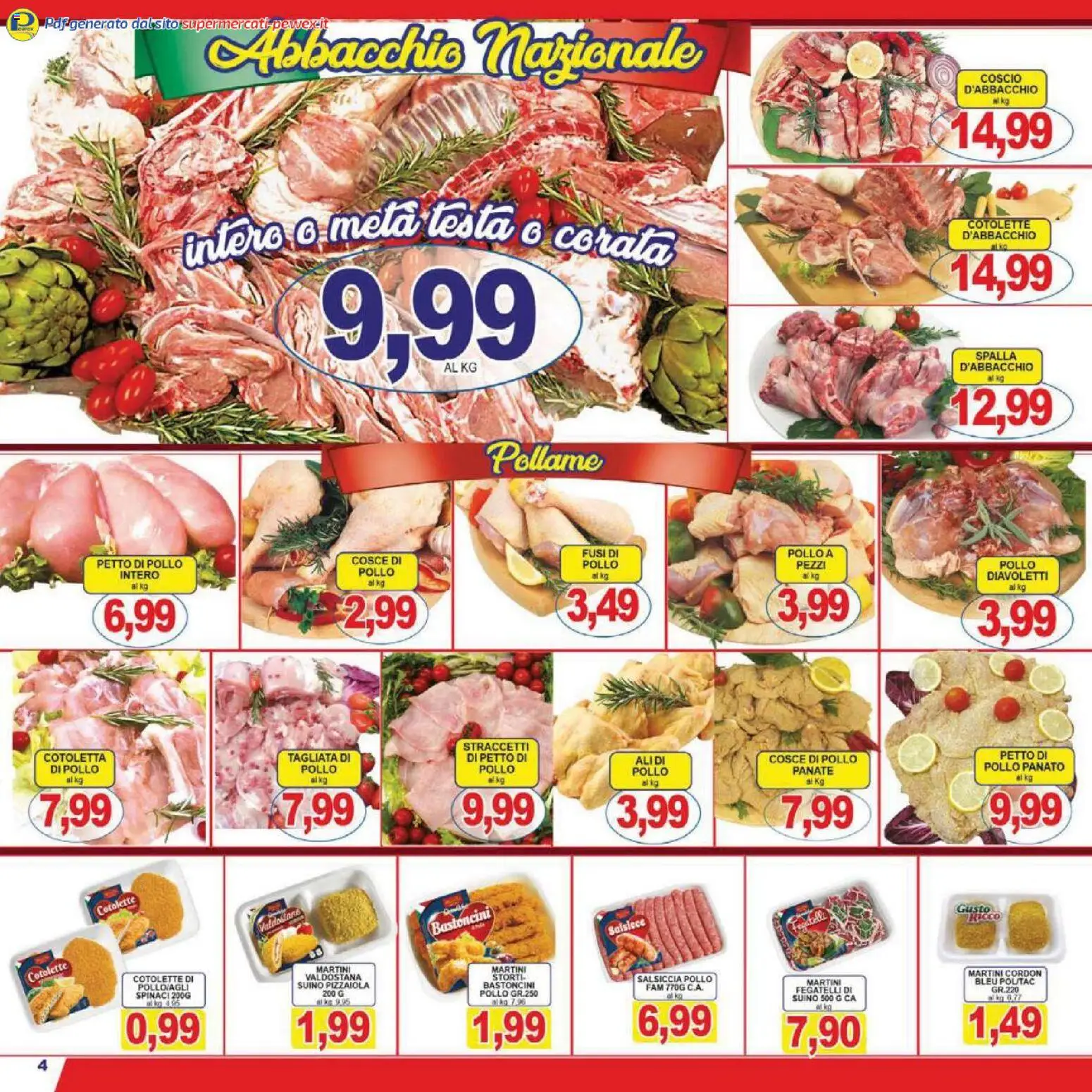 Volantino Pewex del 13.02.2026 | Pagina: 4 | Prodotti: Petto di Pollo, Pollo, Spinaci, Cosce di pollo