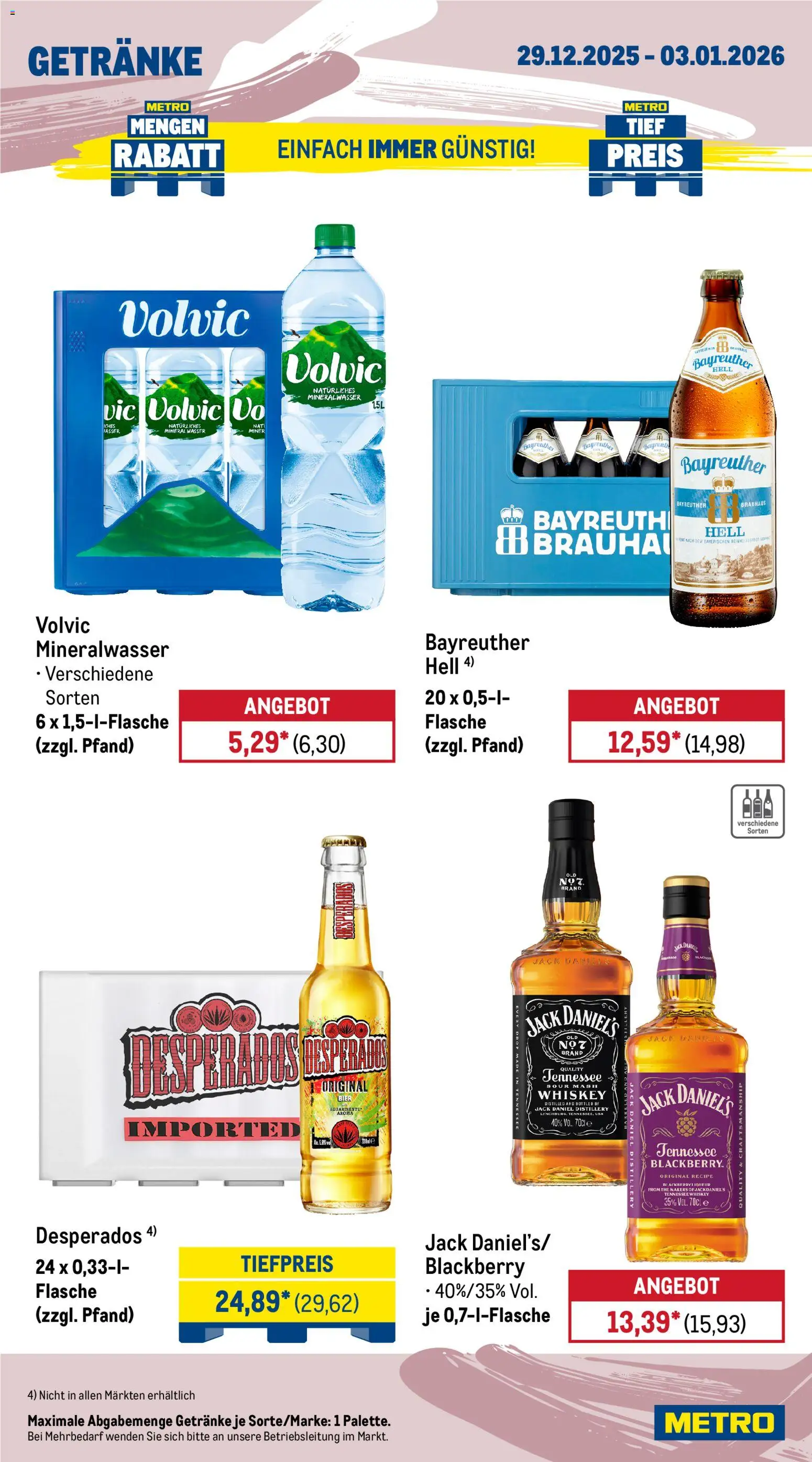 Metro Prospekt 	 – gültig ab 29.12.2025 | Seite: 13 | Produkte: Bayreuther hell, Jack Daniel's, Volvic, Whiskey
