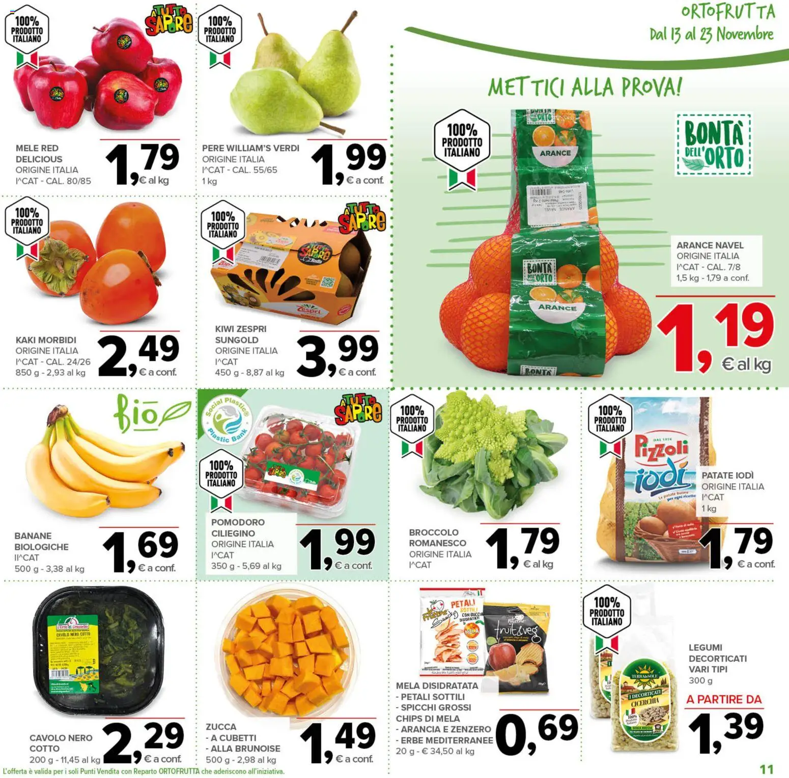 Volantino Todis del 13.11.2025 | Pagina: 11 | Prodotti: Banane, Patate, Pomodoro, Zucca