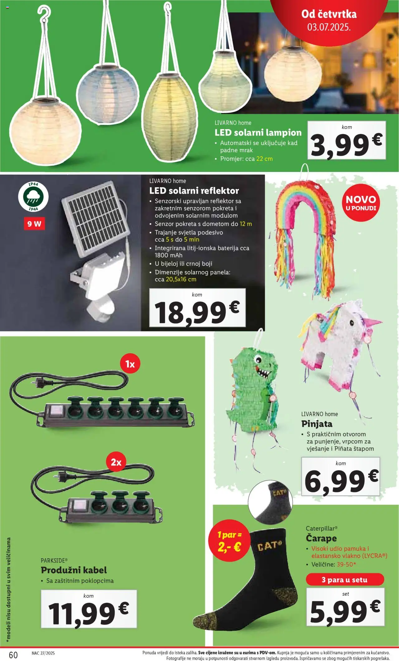 Lidl katalog | vrijedi od 30.06.2025 | Stranica: 60 | Proizvodi: Čarape, Lampion, Reflektor, Kabel