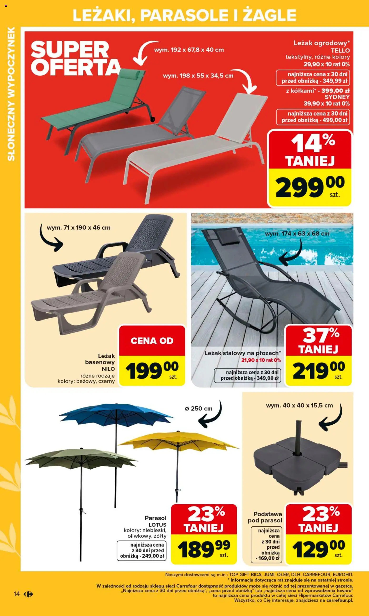 Carrefour gazetka - Ogród od 02.03.2026 | Strona: 14 | Produkty: Parasol, Leżak