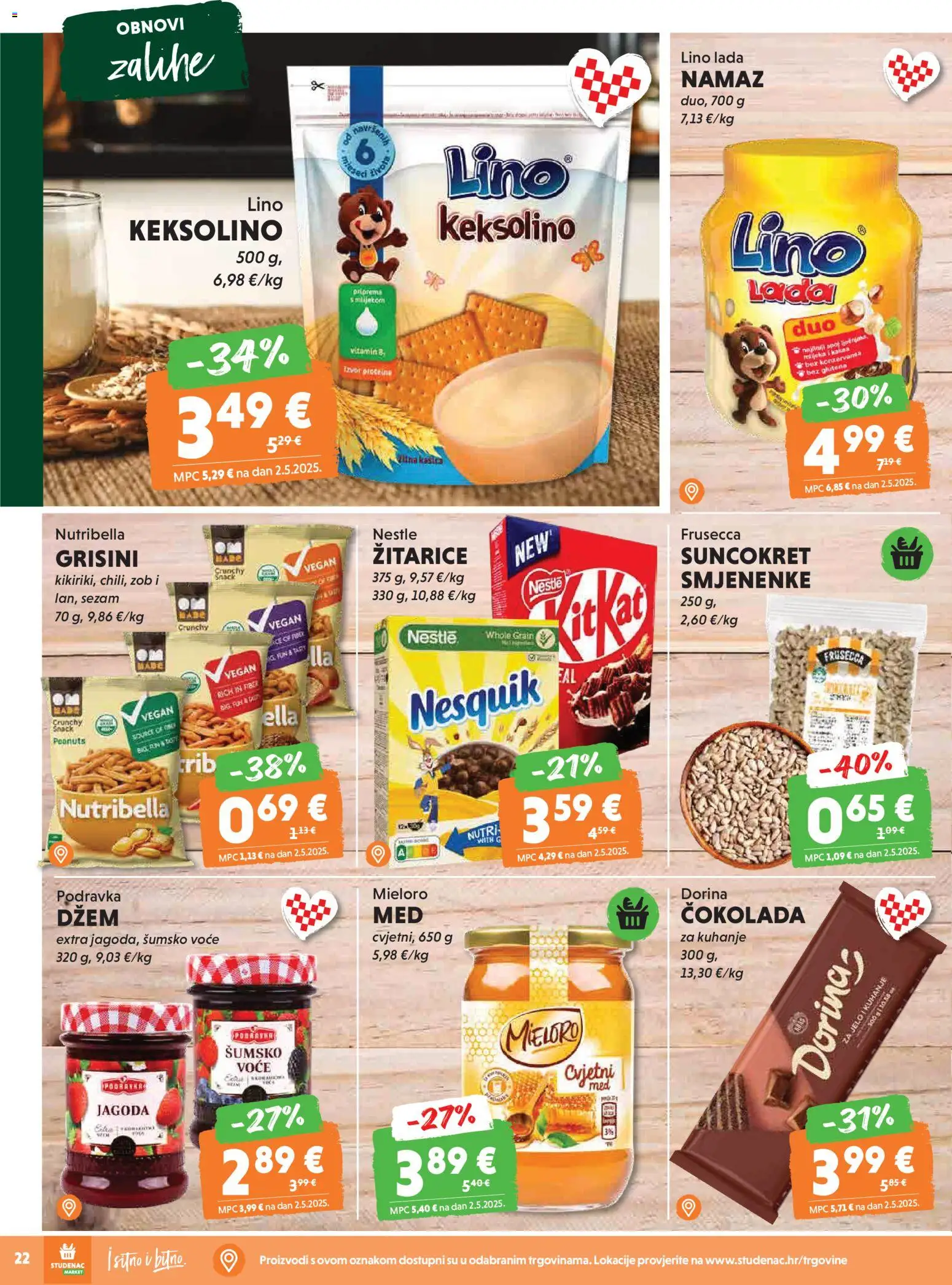 Studenac katalog | vrijedi od 08.04.2026 | Stranica: 22 | Proizvodi: Žitarice, Voće, Džem, Grisini