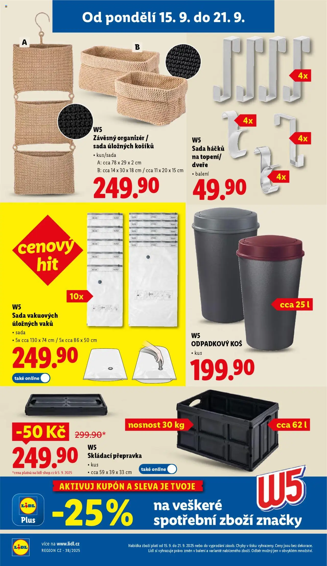 Lidl leták od 15.09.2025 | Strana: 42 | Produkty: Závěsný organizér, Skládací přepravka, Koš, W5
