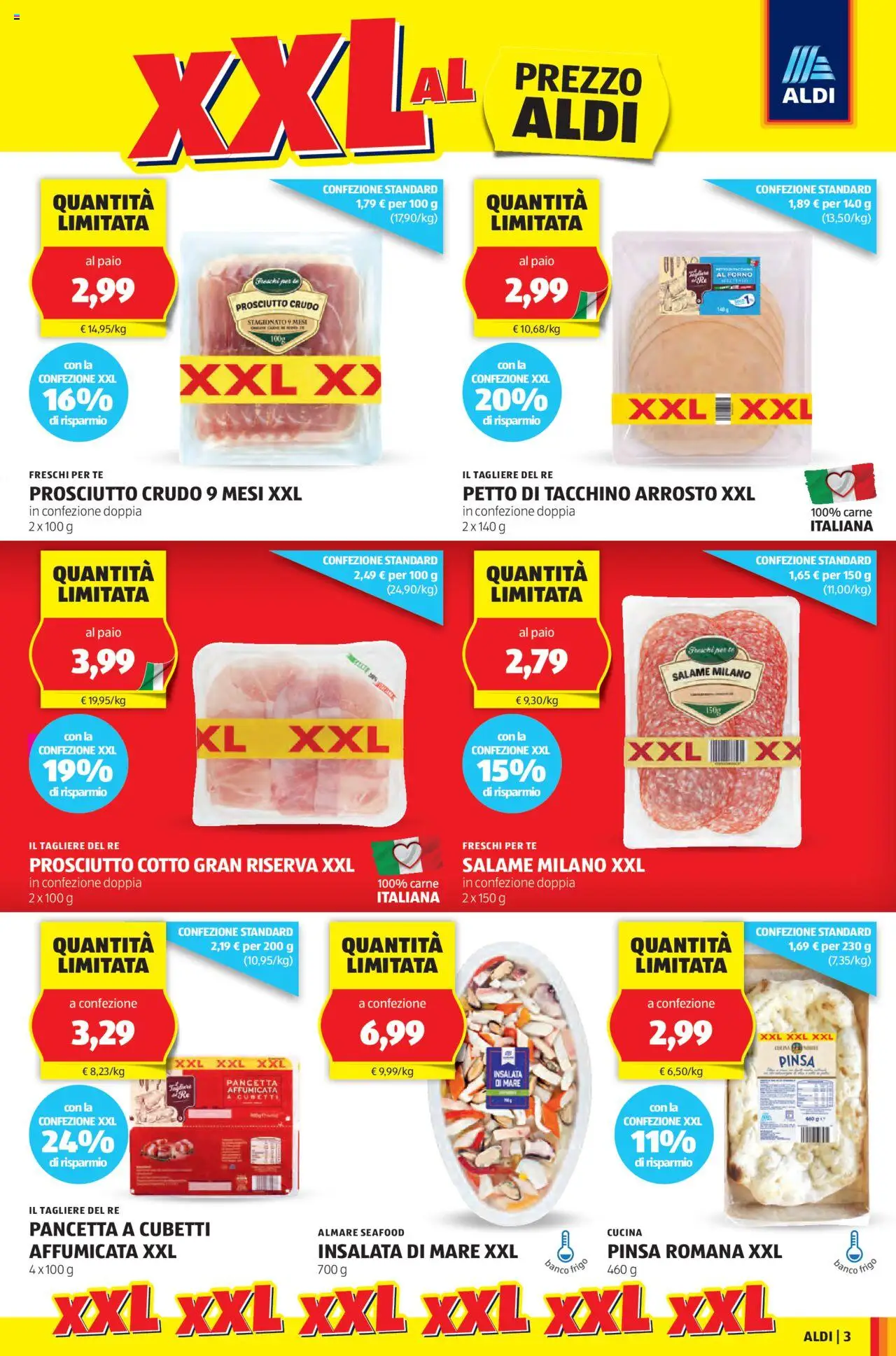 Volantino Aldi del 07.07.2025 | Pagina: 3 | Prodotti: Prosciutto Crudo, Salame, Tè, Forno