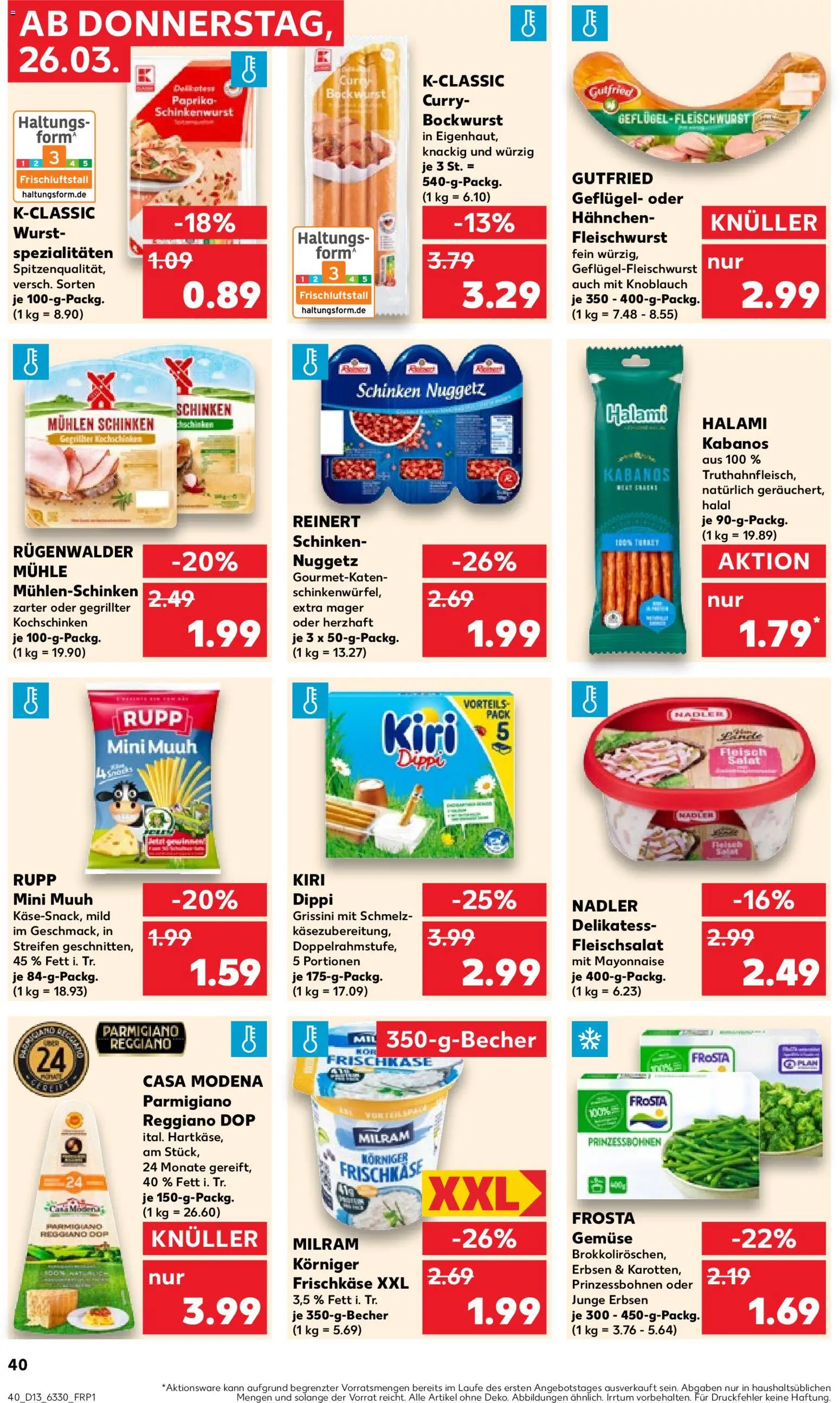 Kaufland Prospekt Kiel	 – gültig ab 26.03.2026 | Seite: 40 | Produkte: Bockwurst, Gemüse, Knoblauch, Frischkase