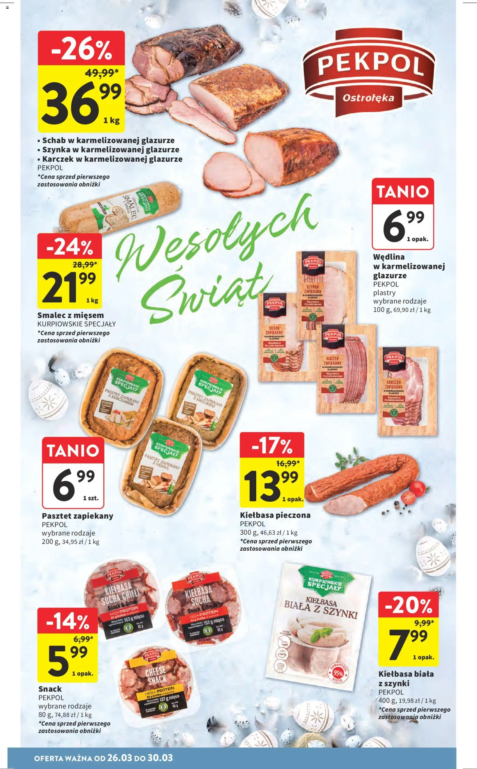 Intermarche gazetka od 26.03.2026 | Strona: 24 | Produkty: Schab, Por, Szynka, Kiełbasa biała z szynki