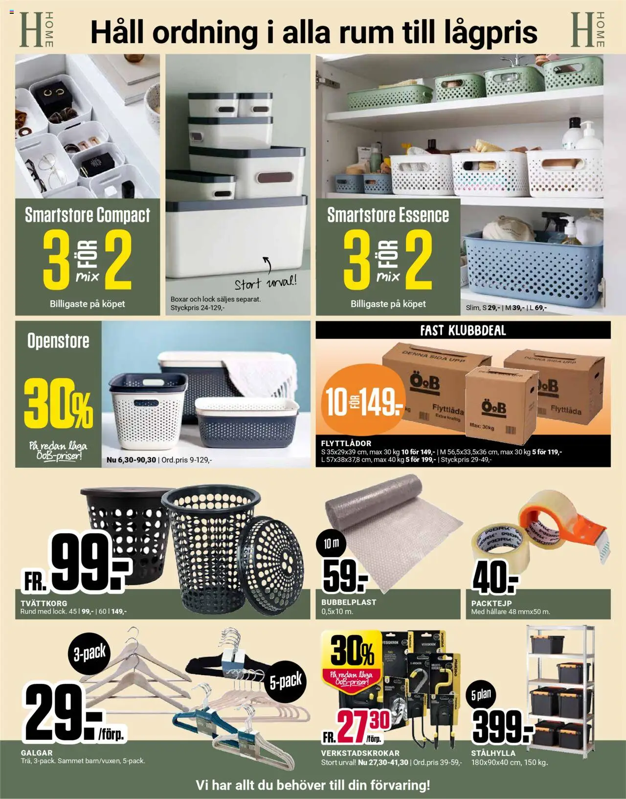 ÖoB reklamblad aktuell från 06.10.2025 | Sida: 10 | Produkter: Tvättkorg, Packtejp, Bubbelplast, Flyttlåda