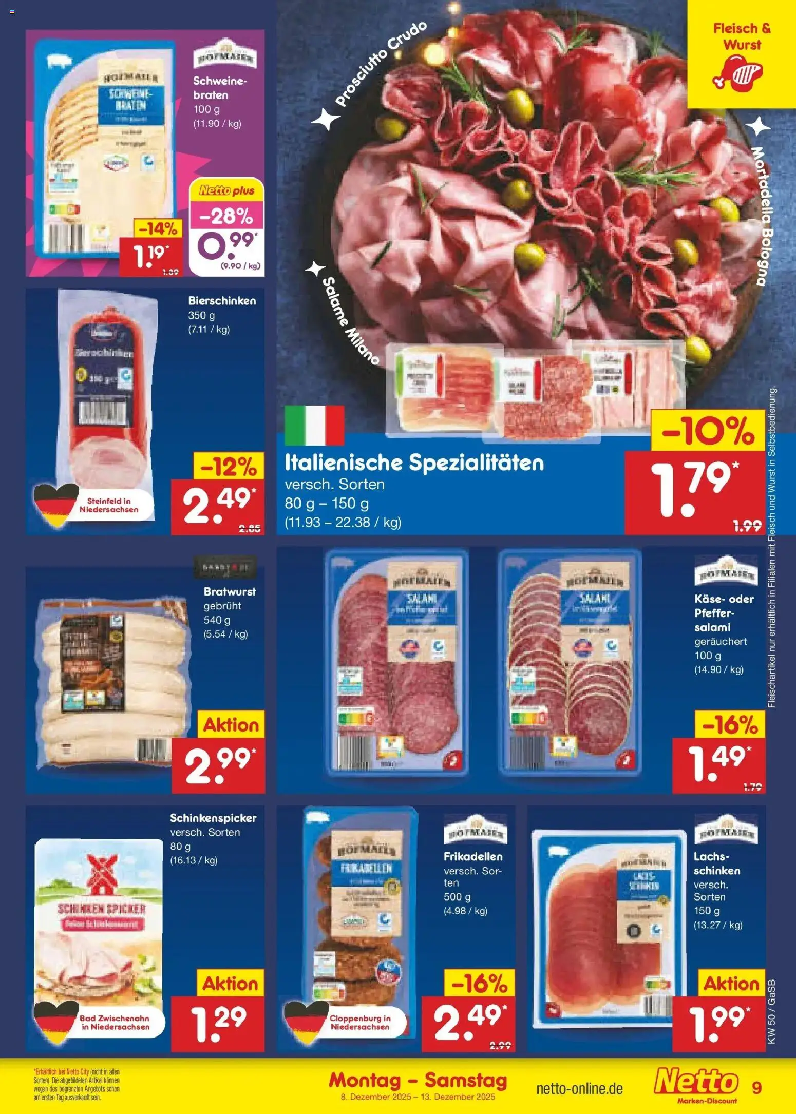 Netto Marken-Discount Prospekt 	 – gültig ab 08.12.2025 | Seite: 9 | Produkte: Bad, Lachs, Schinken, Fleisch