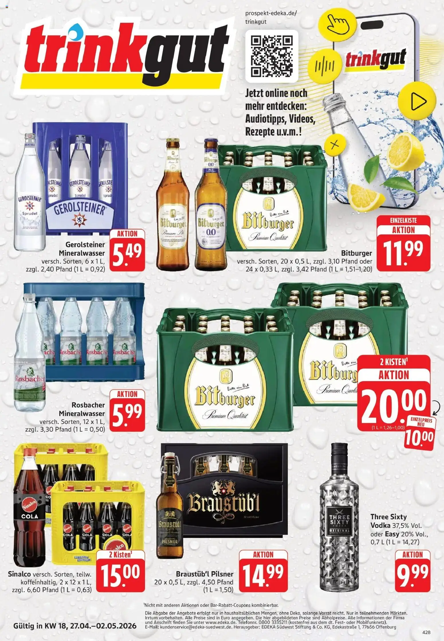 Trinkgut Prospekt Offenbach	 – gültig ab 27.04.2026 | Seite: 1 | Produkte: Sinalco, Mineralwasser, Vodka, Gerolsteiner