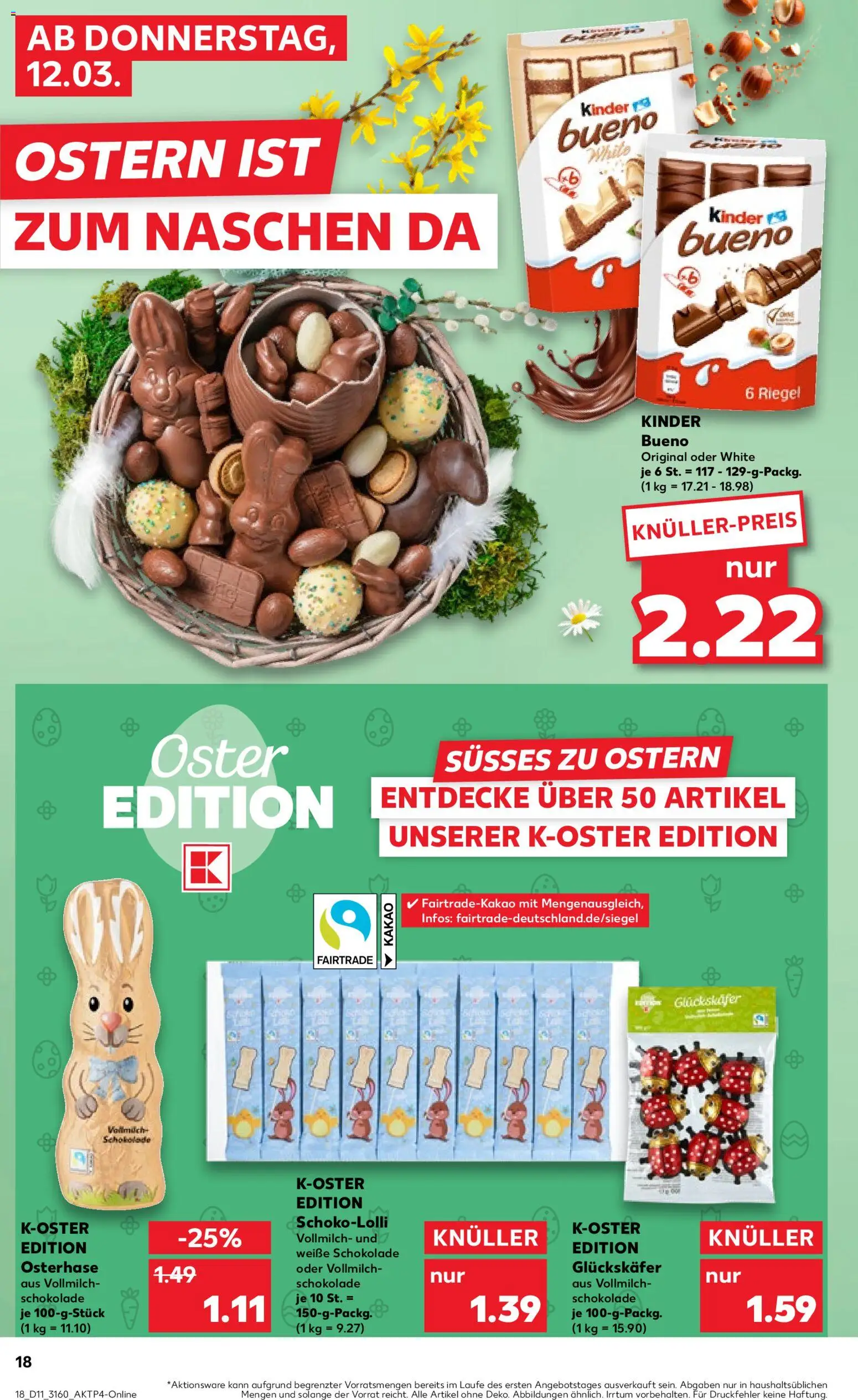 Kaufland Prospekt Potsdam	 – gültig ab 12.03.2026 | Seite: 18 | Produkte: Schokolade, Kinder bueno