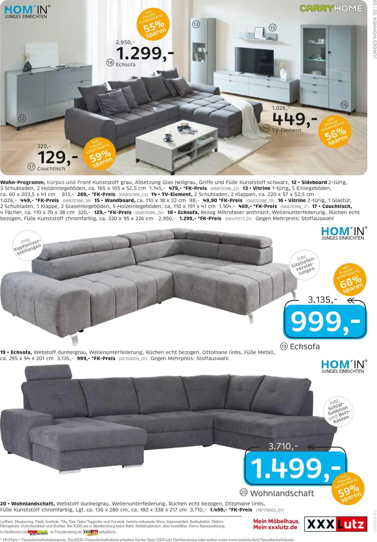 XXXL Lutz Junges Wohnen – gültig ab 29.09.2025 | Seite: 3 | Produkte: Sideboard, Ecksofa, Bett, Vitrine