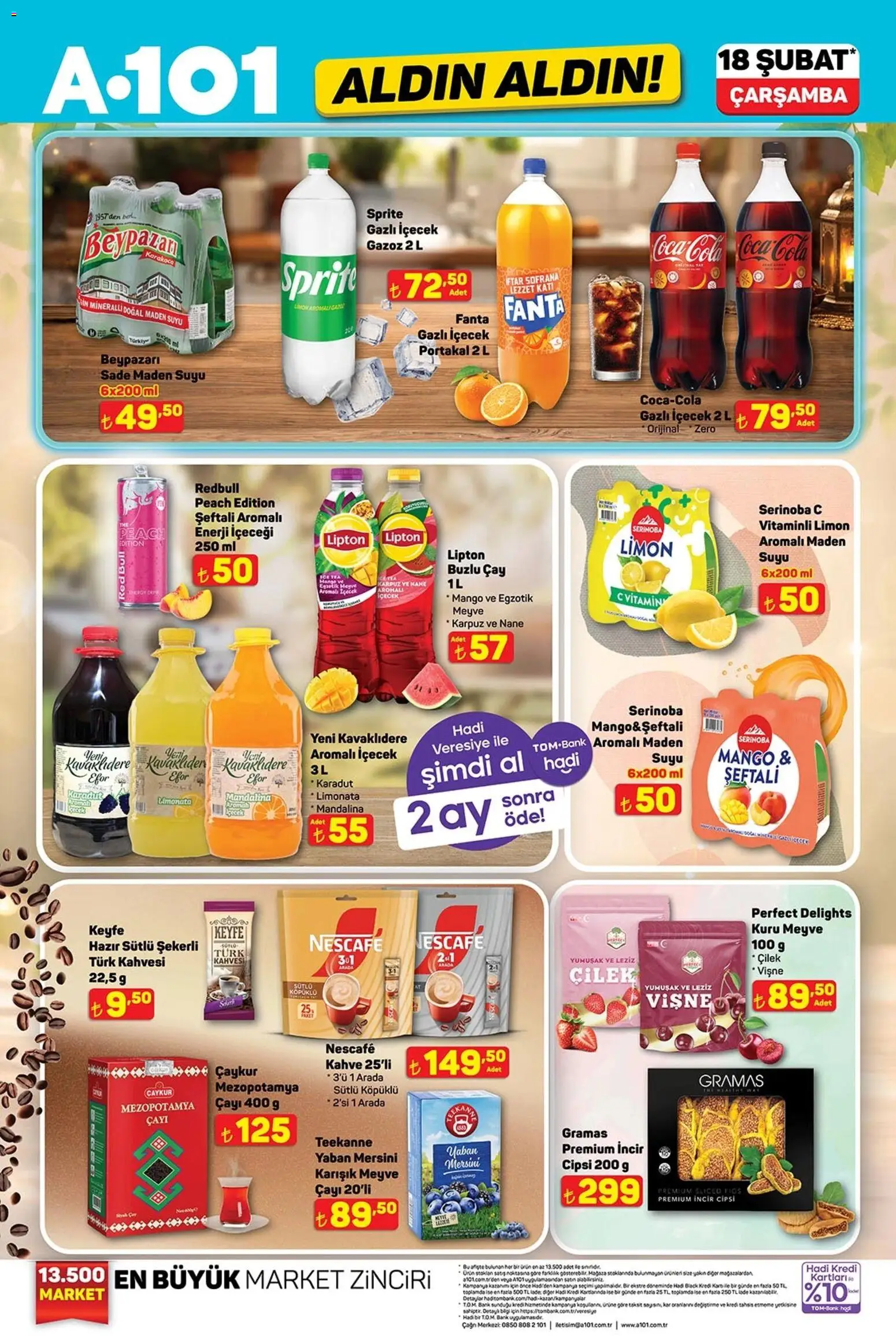 A101 Katalog Aldın Aldın - 18.02.2026 tarihinden itibaren geçerlidir | Sayfa: 2 | Ürünler: Kahve, Şeftali, Sprite, Ice tea
