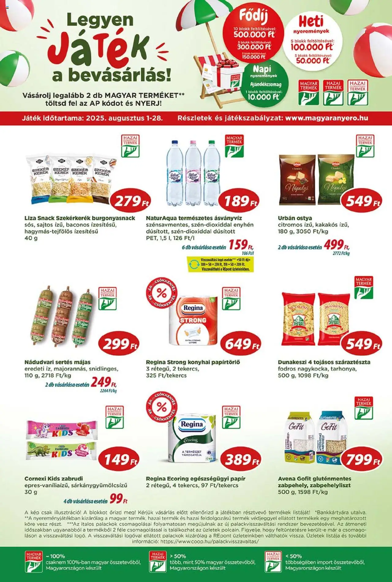 COOP akciós ujság - amely érvényes a következő dátumtól: 14.08.2025 | Oldal: 6 | Termékek: Zabpehely, Papírtörlő, Ásványvíz, Gluténmentes