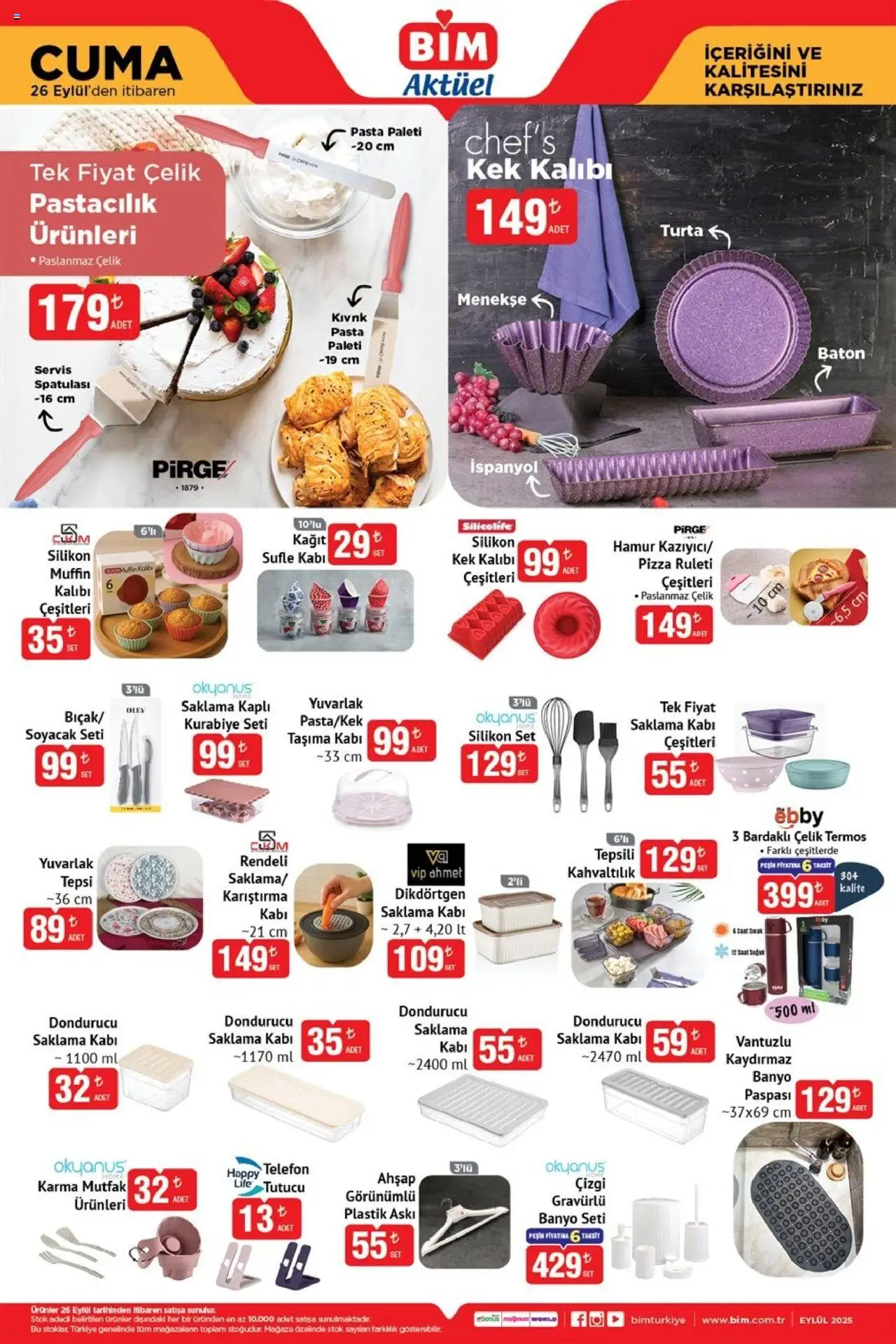 BİM - 26 Eylül Cuma, Aktüel - 26.09.2025 tarihinden itibaren geçerlidir | Sayfa: 3 | Ürünler: Askı, Banyo, Pizza, Tepsi