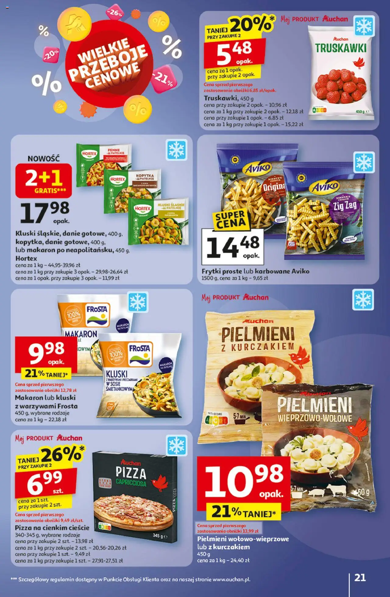 Auchan Gazetka - Wielkie przeboje cenowe Hipermarket od 02.10.2025 | Strona: 21 | Produkty: Kluski śląskie, Truskawki, Kopytka, Frytki