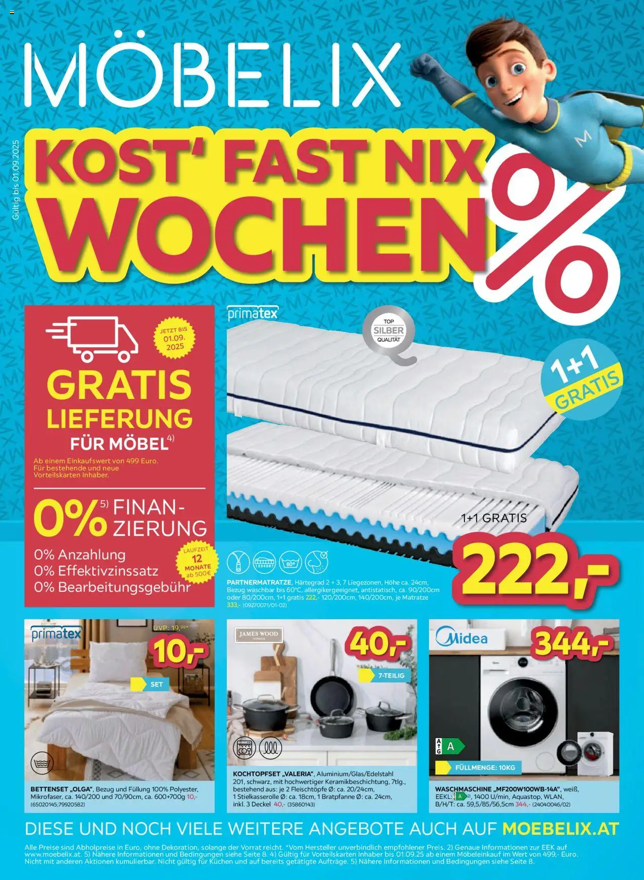 Möbelix Angebote gültig ab 26.08.2025 | Seite: 1 | Produkte: Waschmaschine, Matratze