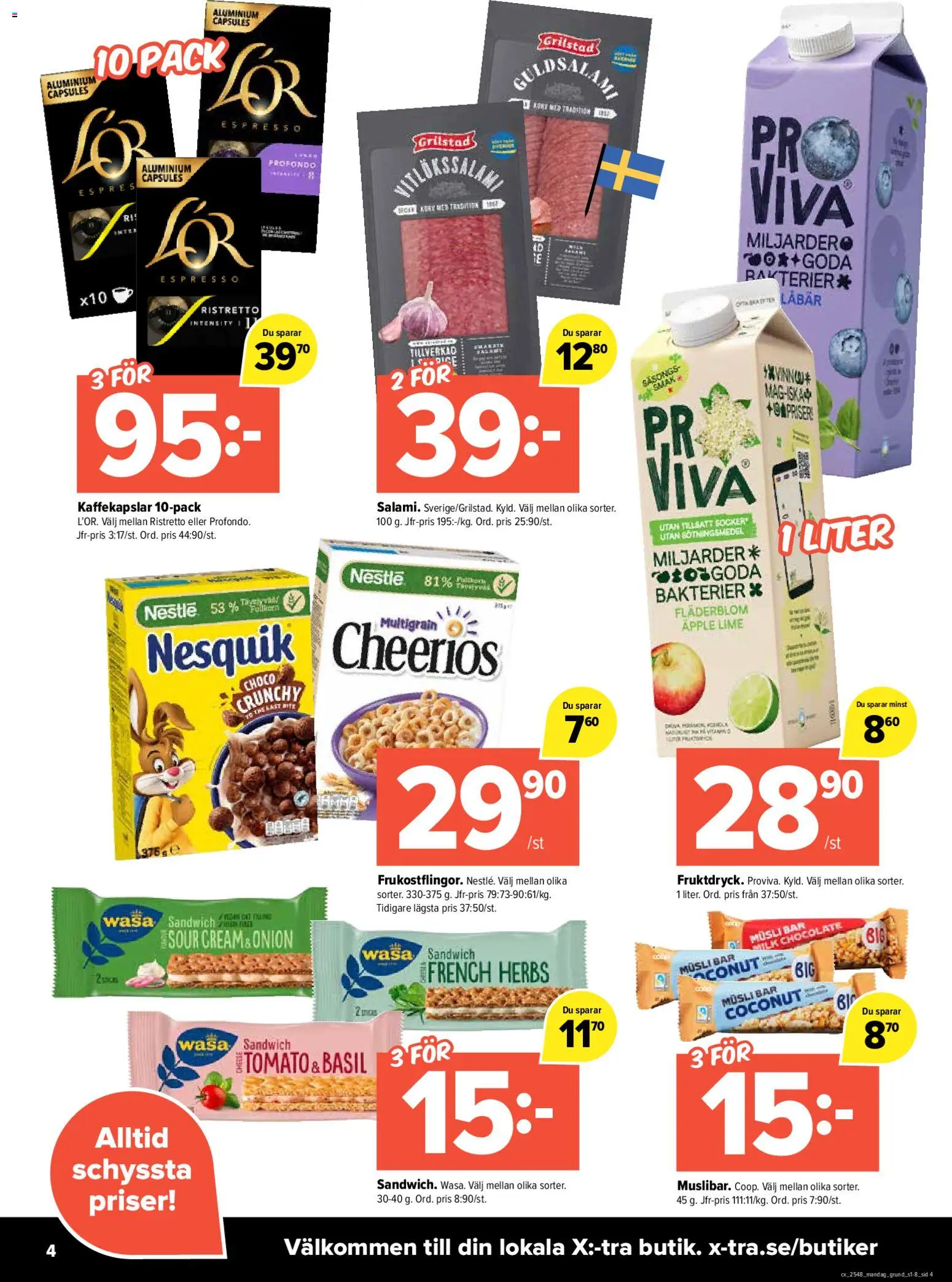 Coop X:-TRA reklamblad aktuell från 24.11.2025 | Sida: 4 | Produkter: Musli, Sandwich, Kaffekapslar, Äpple