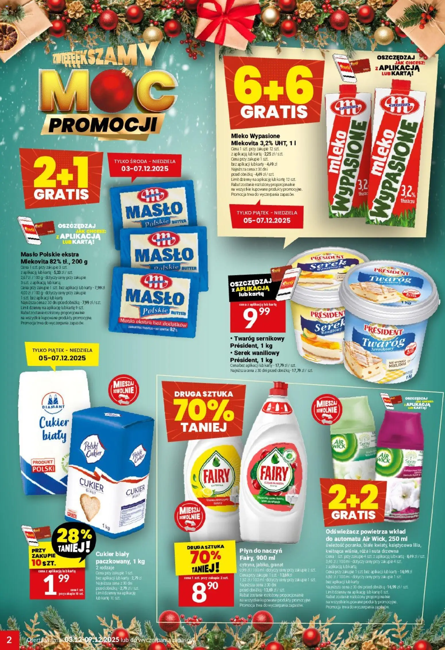 Twój Market Gazetka od 03.12.2025 | Strona: 2 | Produkty: Mleko wypasione, Serek president, Masło, Cukier