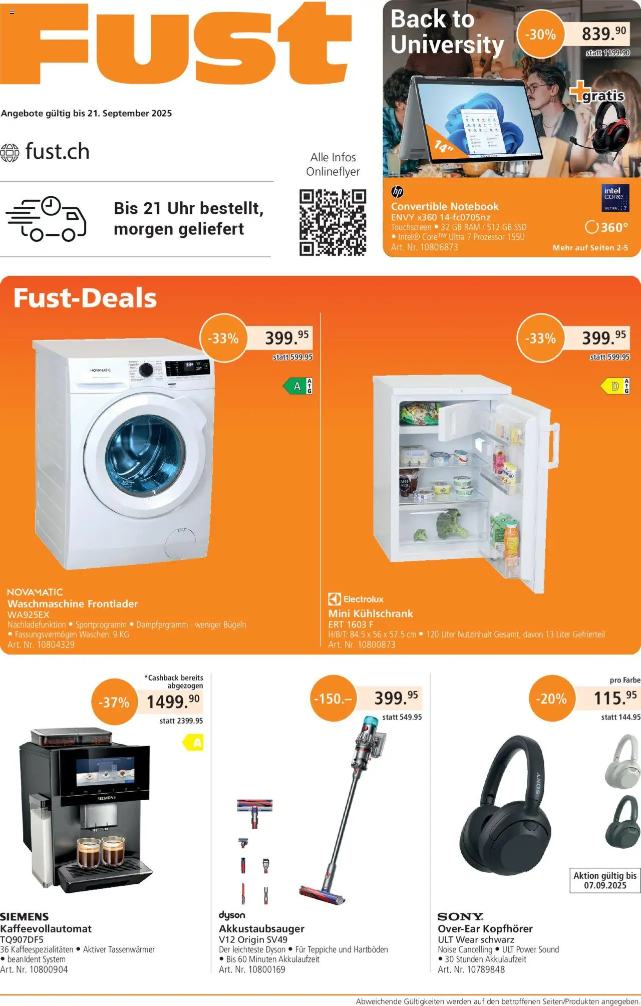 Fust Aktionen ab 25.08.2025 | Seite: 1 | Produkte: Notebook, Uhr, Kopfhörer, Kühlschrank