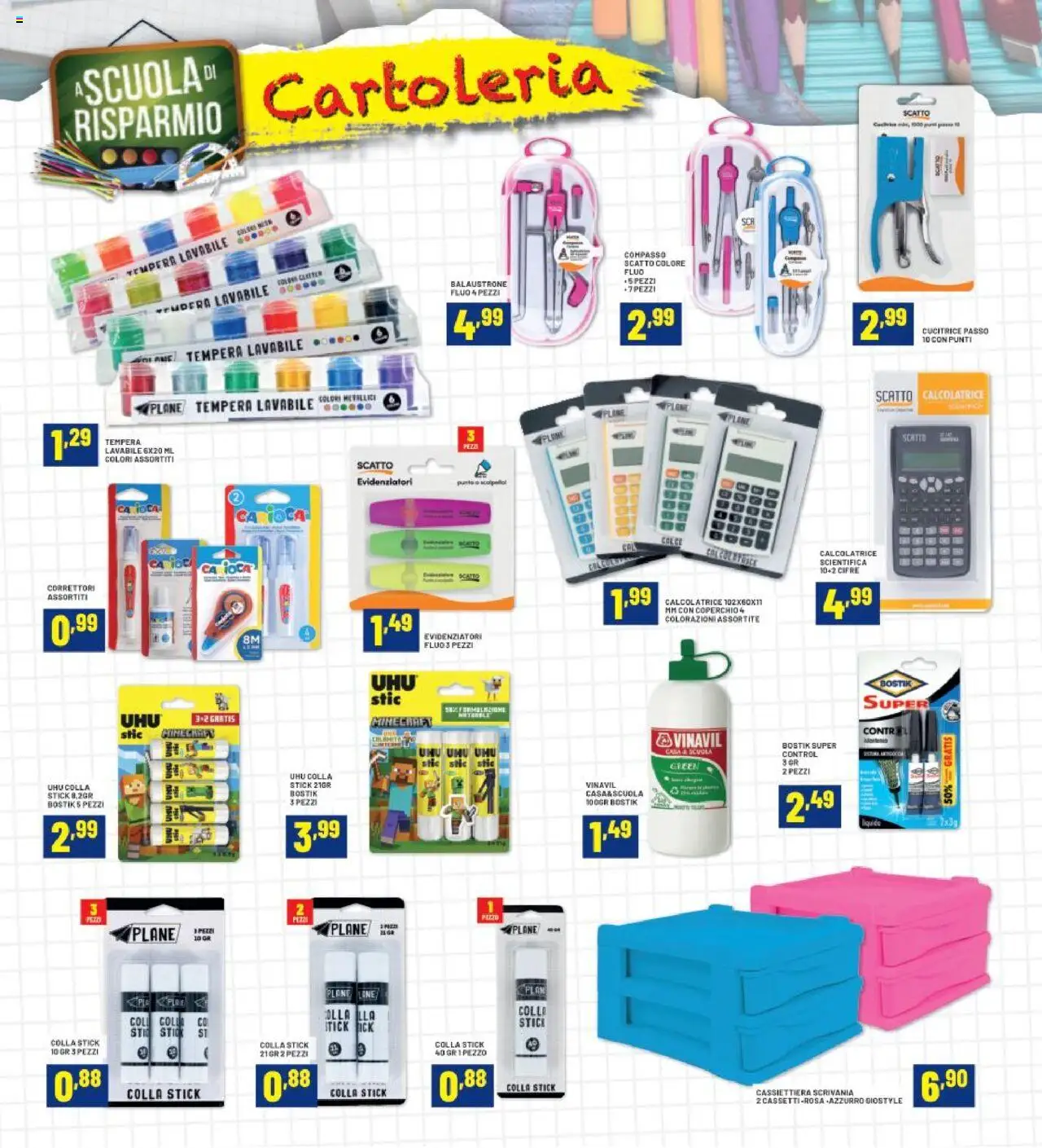 Volantino RisparmioCasa del 28.08.2025 | Pagina: 14 | Prodotti: Colla, Calcolatrice, Compasso, Scrivania