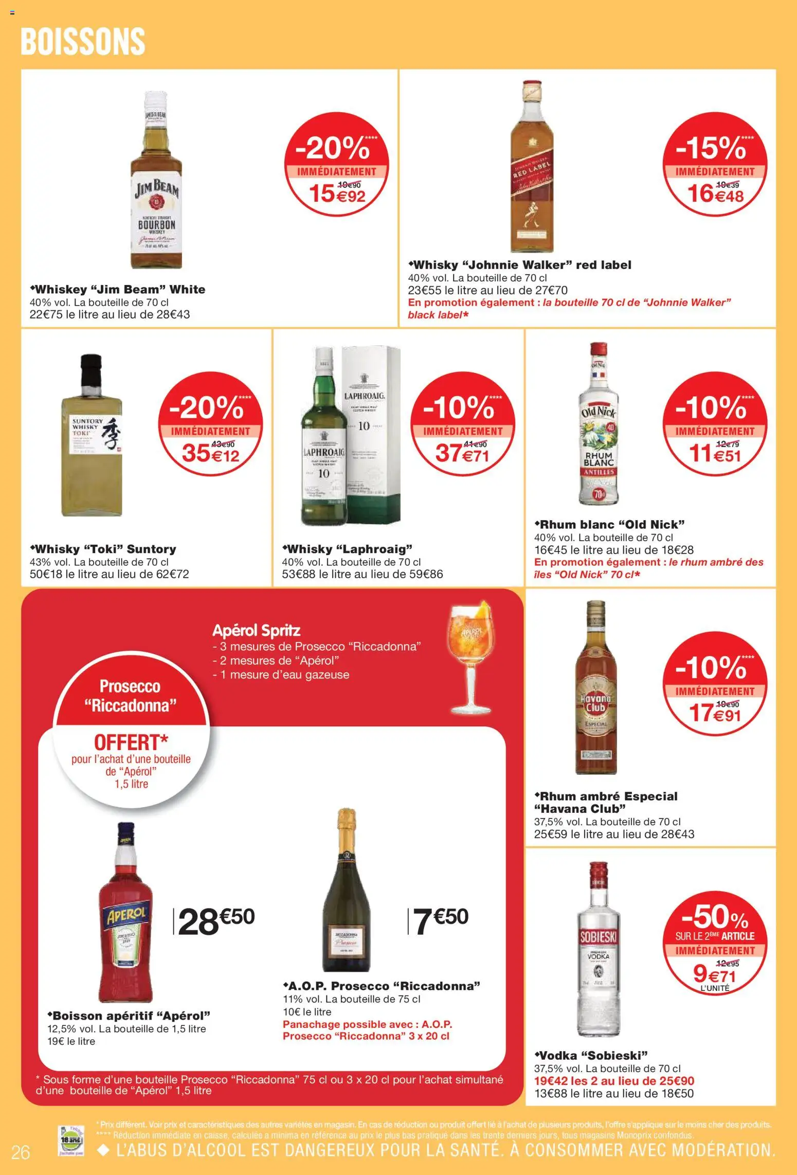 {H1} | Page: 26 | Produits: Vodka, Whisky, Rhum blanc old nick, Prosecco