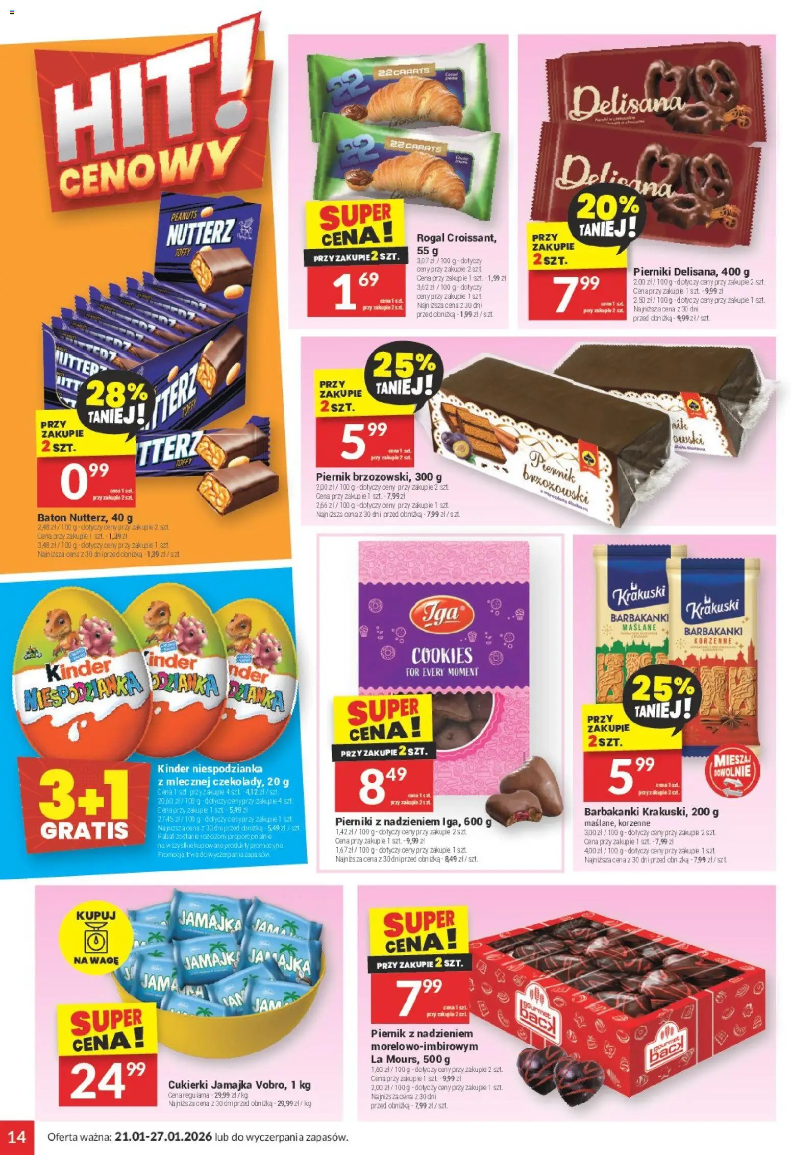Twój Market Gazetka od 21.01.2026 | Strona: 14 | Produkty: Pierniki, Cukierki jamajka, Baton, Cukierki
