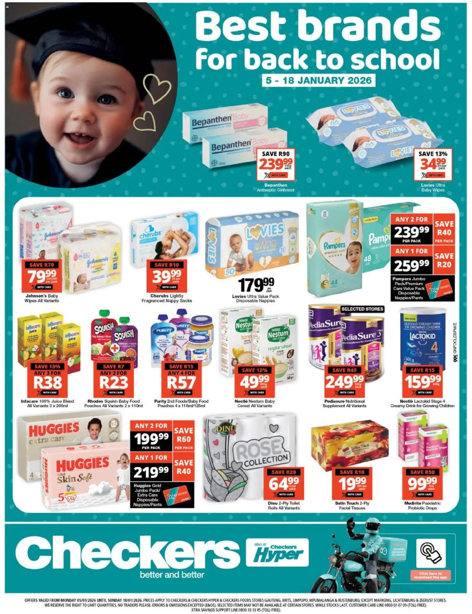 New Checkers catalogue – valid from 05.01.2026 | Page: 1 | Products: Toilet, Juice, Baby food, Nappies