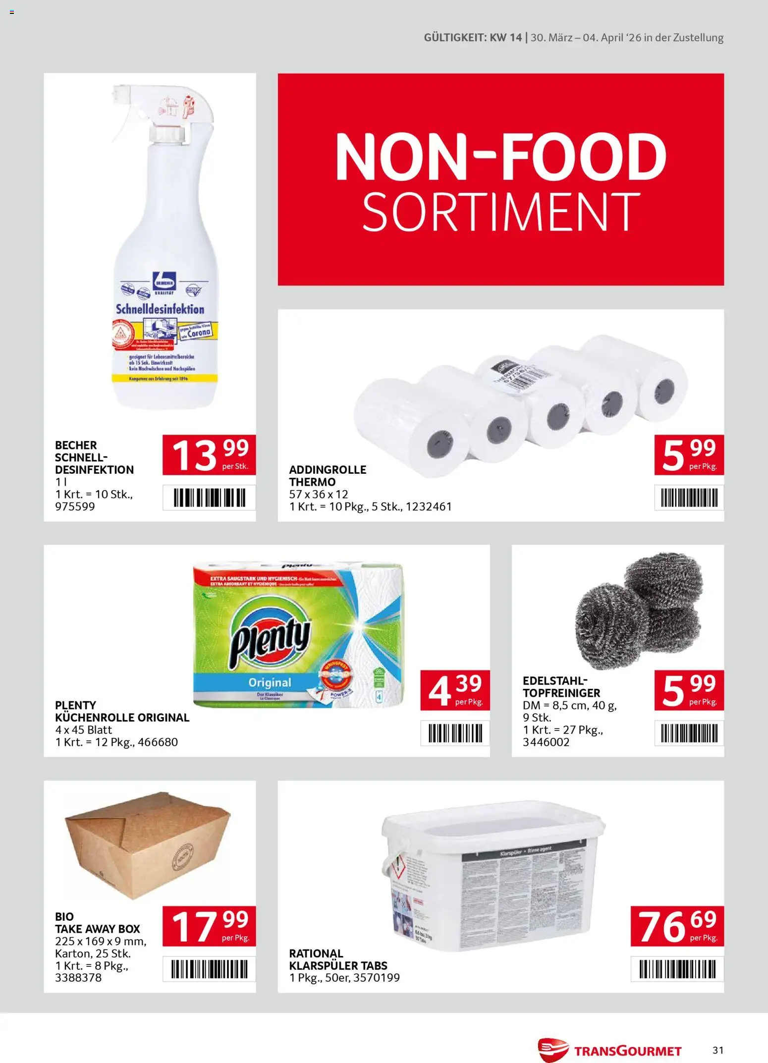 Transgourmet Zustellaktion gültig ab 30.03.2026 | Seite: 31 | Produkte: Klarspüler, Box