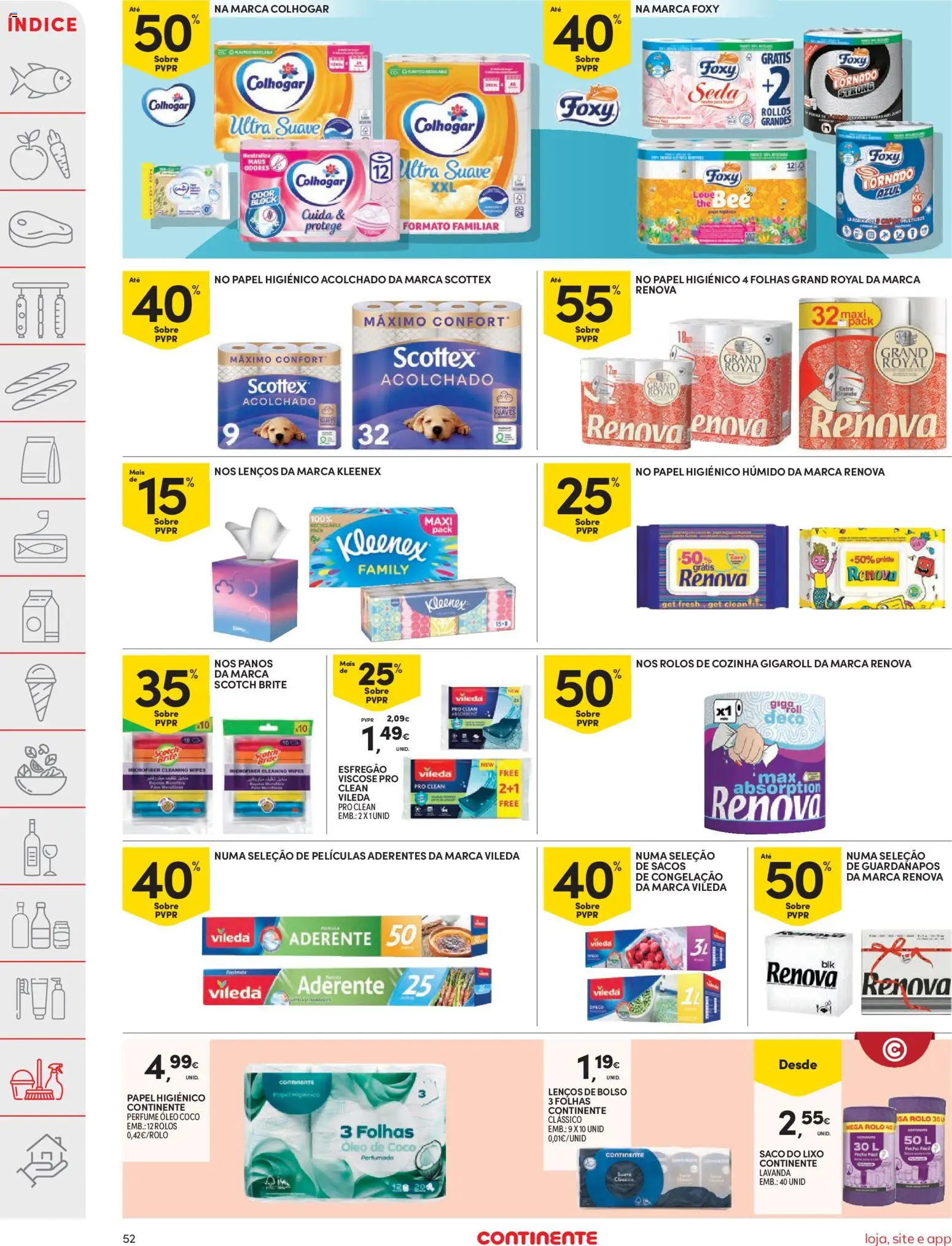 Continente folheto │ válido de 03.03.2026 | Página: 52 | Produtos: Esfregão, Papel higiénico, Perfume, Guardanapos