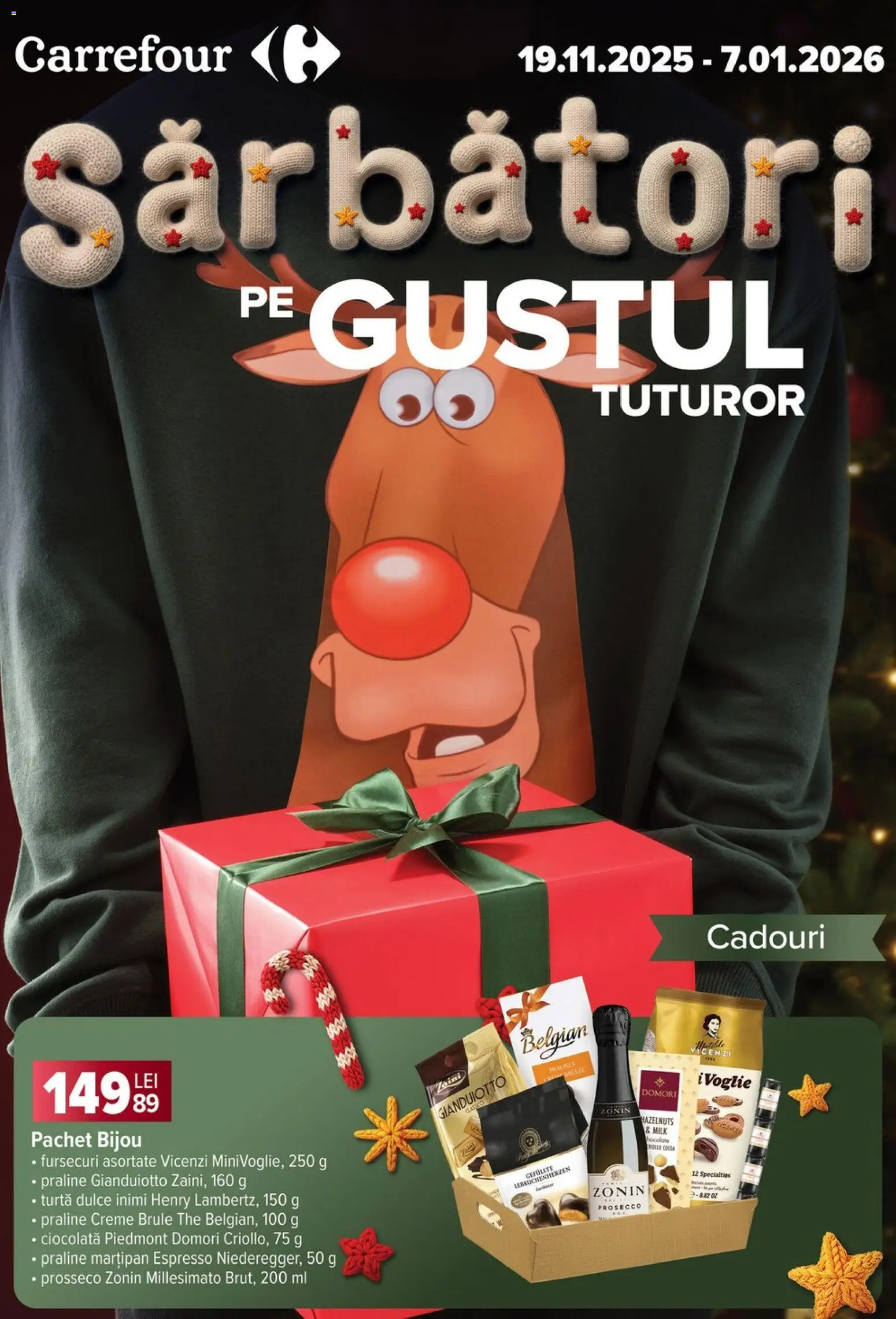 Noul catalog Carrefour – valabil de la 19.11.2025 | Pagină: 1 | Produse: Praline, Prosecco, Ciocolată, Turtă dulce