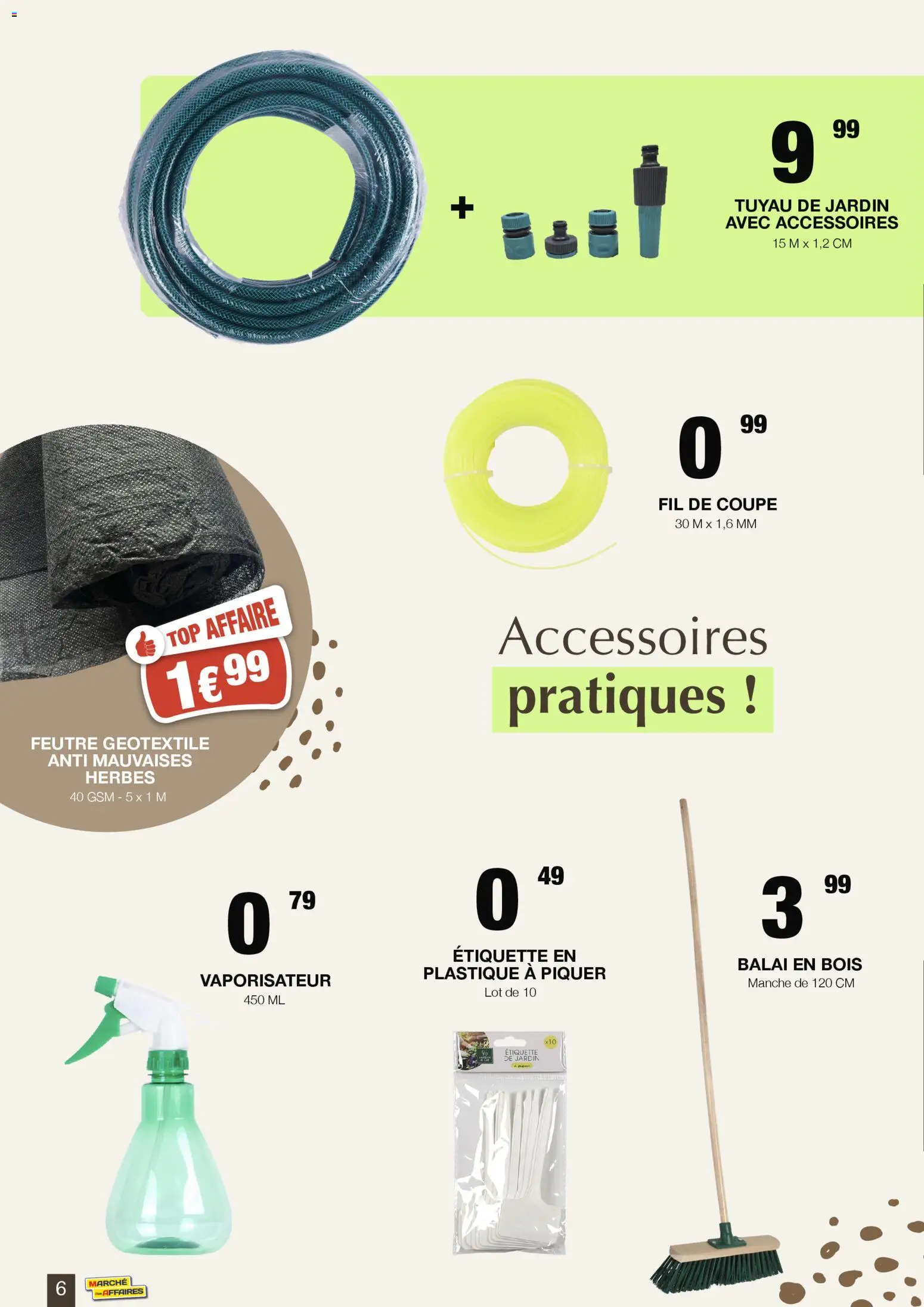 {H1} | Page: 6 | Produits: Tuyau, Vaporisateur, Balai, Géotextile