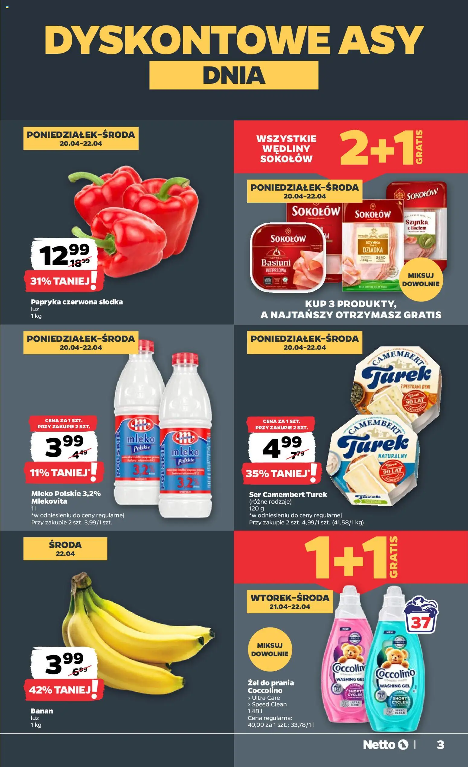 Netto gazetka od poniedziałku spożywcza od 20.04.2026 | Strona: 3 | Produkty: Szynka, Camembert, Ser, Wędliny