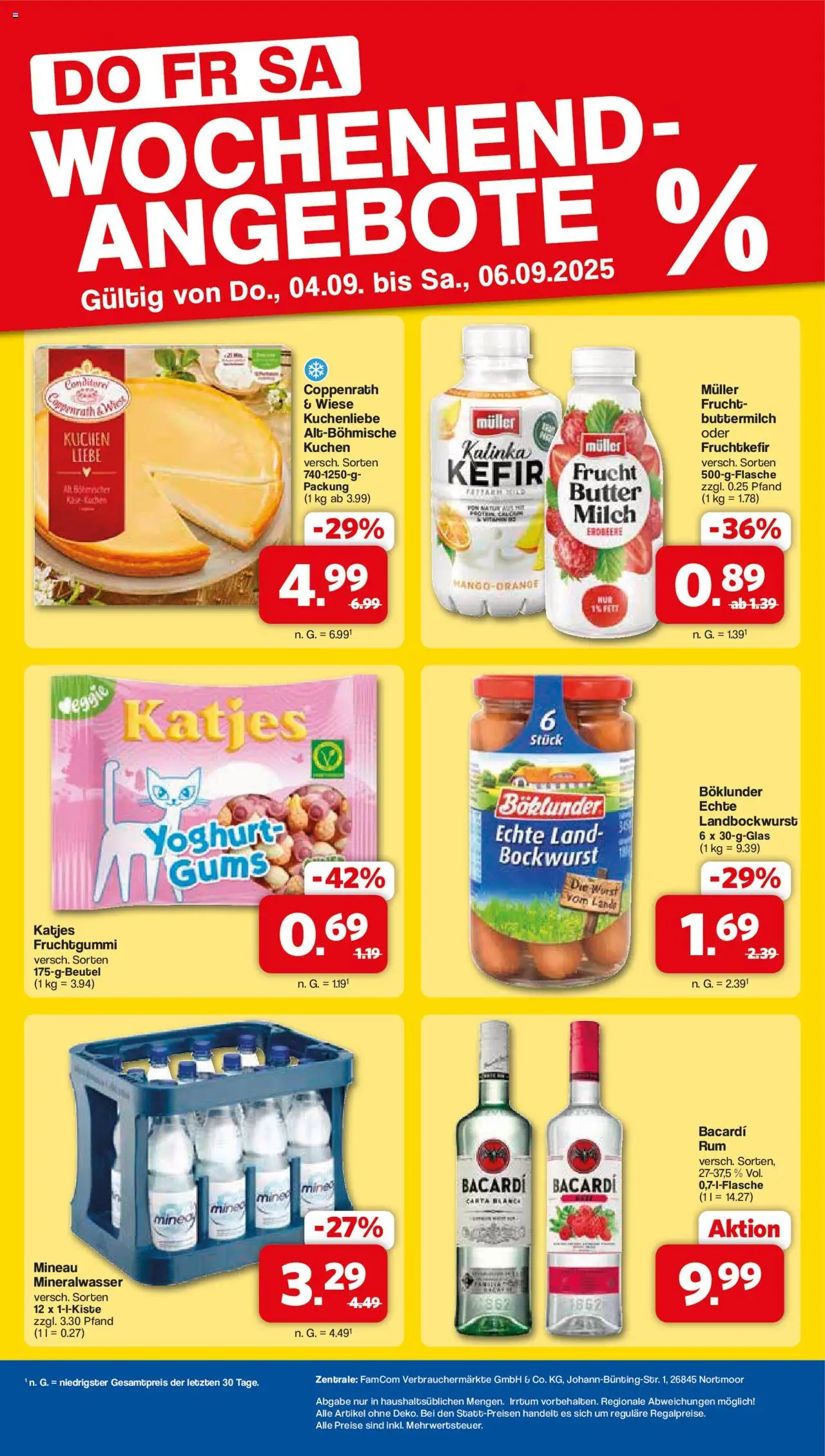 Famila Nordwest Wochenend-angebote - gültig ab dem 04.09.2025 | Seite: 2 | Produkte: Bockwurst, Bacardi, Kefir, Buttermilch
