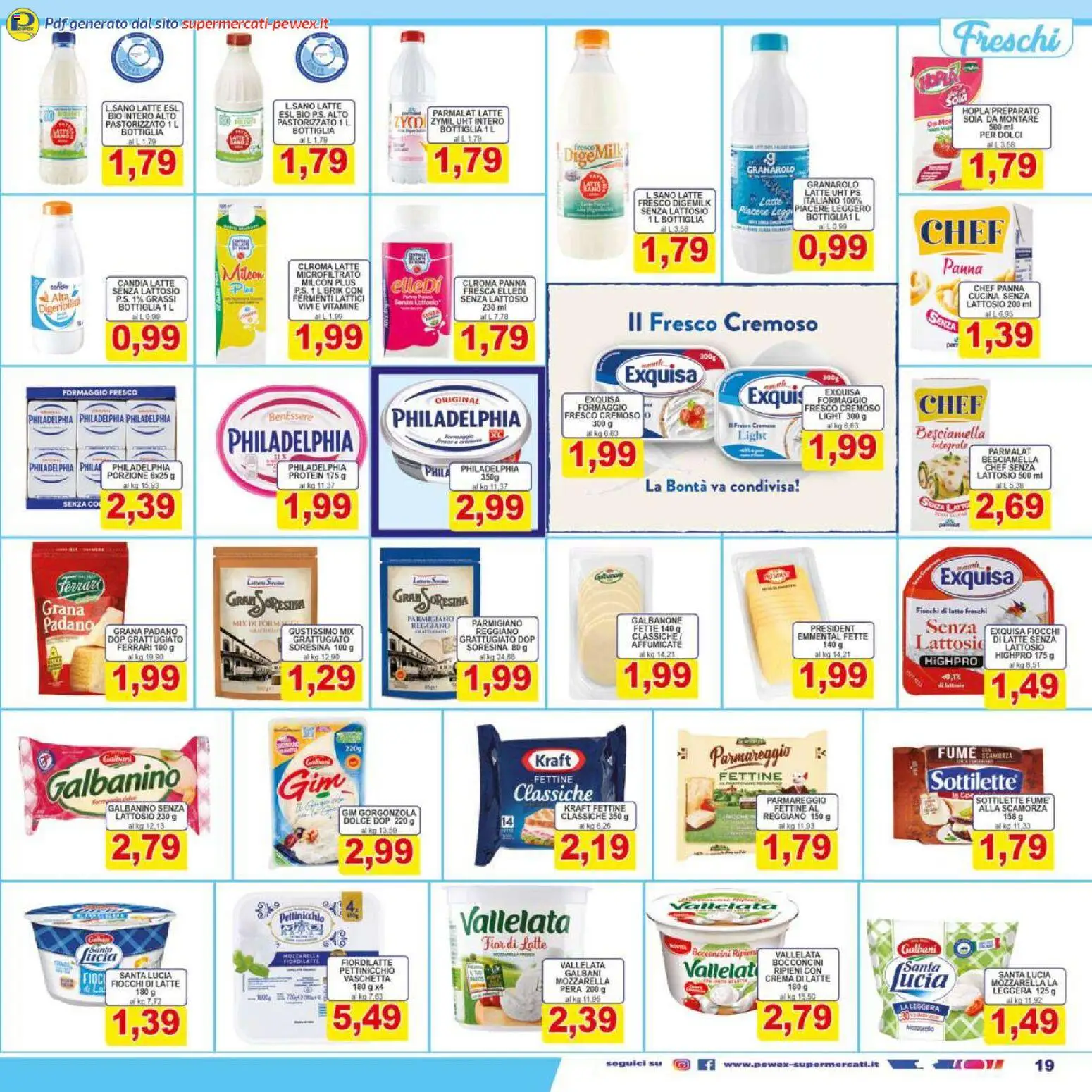 Volantino Pewex del 07.01.2026 | Pagina: 19 | Prodotti: Latte, Pera, Grana Padano, Parmigiano