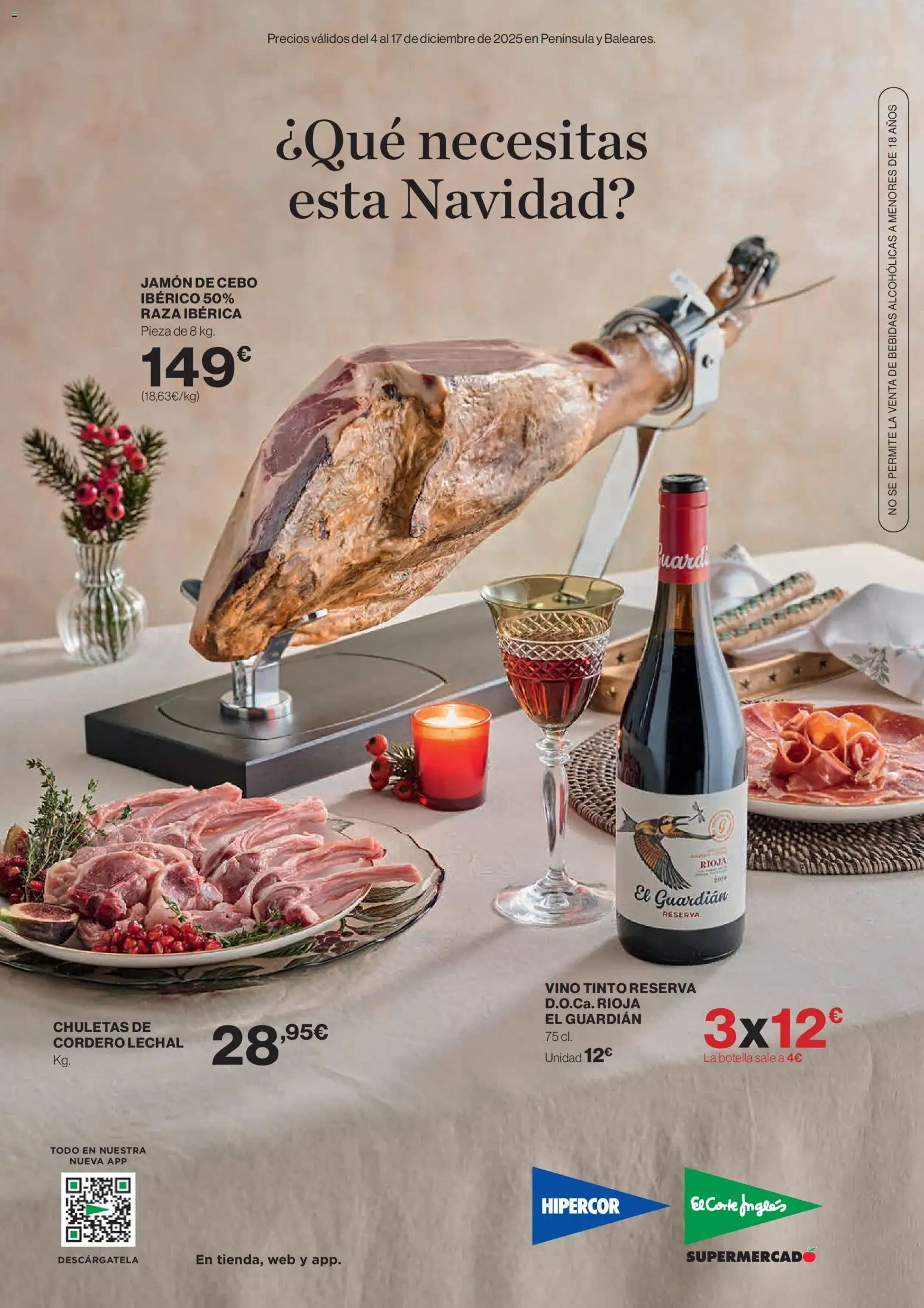 El Corte Inglés ofertas │ válido desde el 04.12.2025 | Página: 1 | Productos: Jamón, Vino, Φίλτρο καφέ