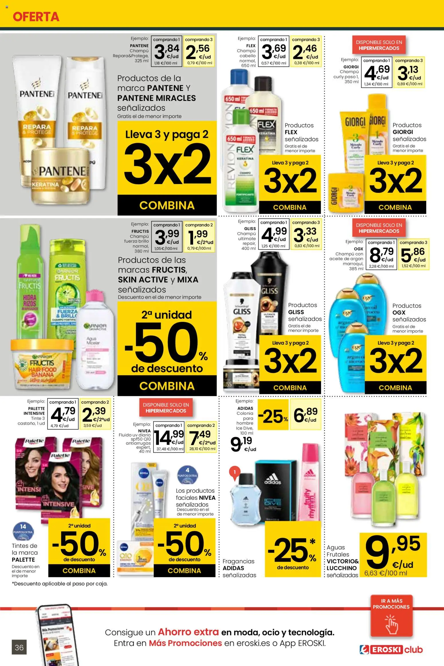 Eroski - 3x2  │ válido desde el 30.10.2025 | Página: 36 | Productos: Champú, Colonia, Aceite, Aceite de argán