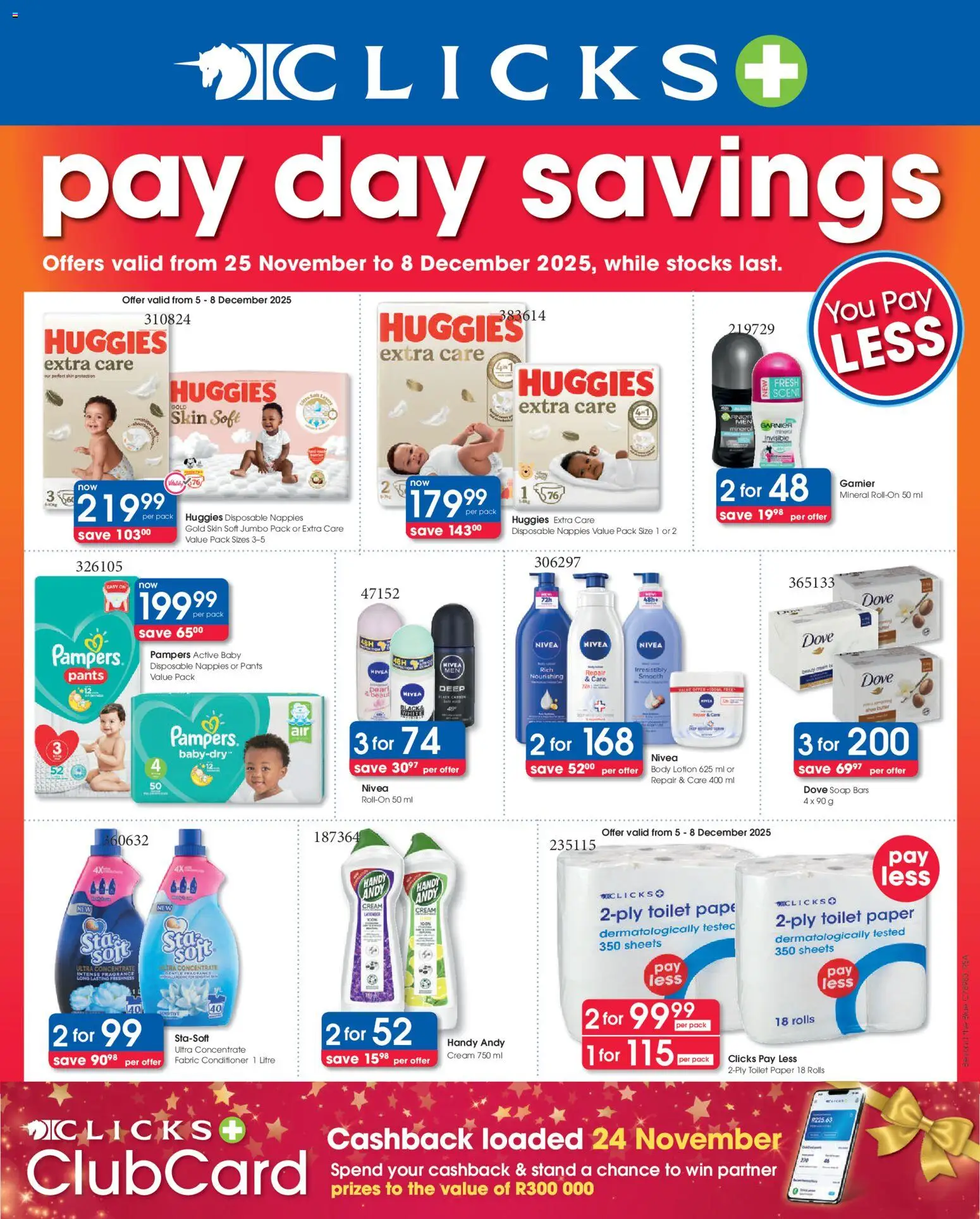 New Clicks catalogue – valid from 25.11.2025 | Page: 1 | Products: Toilet, Conditioner, Paper, Toilet paper
