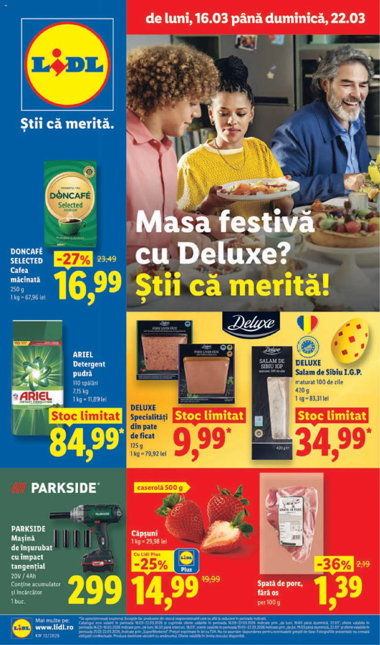 Noul catalog Lidl – valabil de la 16.03.2026 | Pagină: 1 | Produse: Masă, Pate, Cafea, Căpșuni