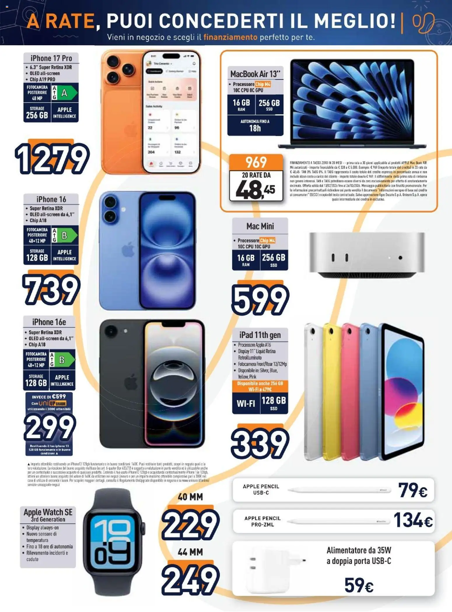 Volantino Unieuro del 13.02.2026 | Pagina: 11 | Prodotti: Macbook air, Fotocamera, Ipad, Apple Watch