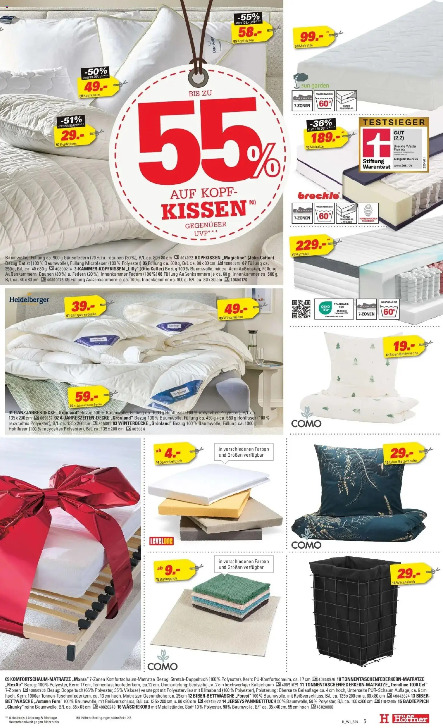 Höffner - Höffner: Möbelangebote – gültig ab 09.01.2026 | Seite: 5 | Produkte: Matratze, Kissen, Bettwäsche, Kopfkissen