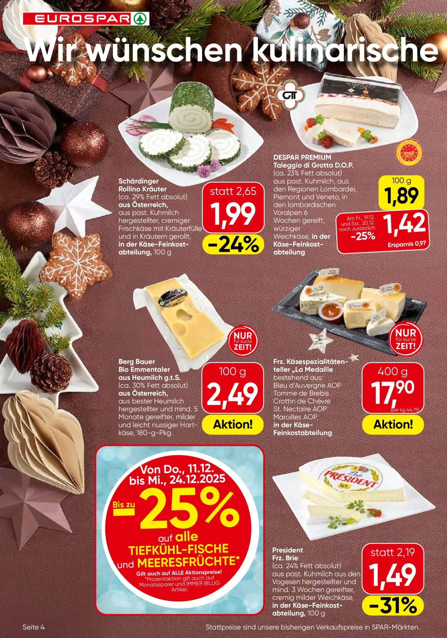 Eurospar Flugblatt gültig ab 18.12.2025 | Seite: 4 | Produkte: Käse