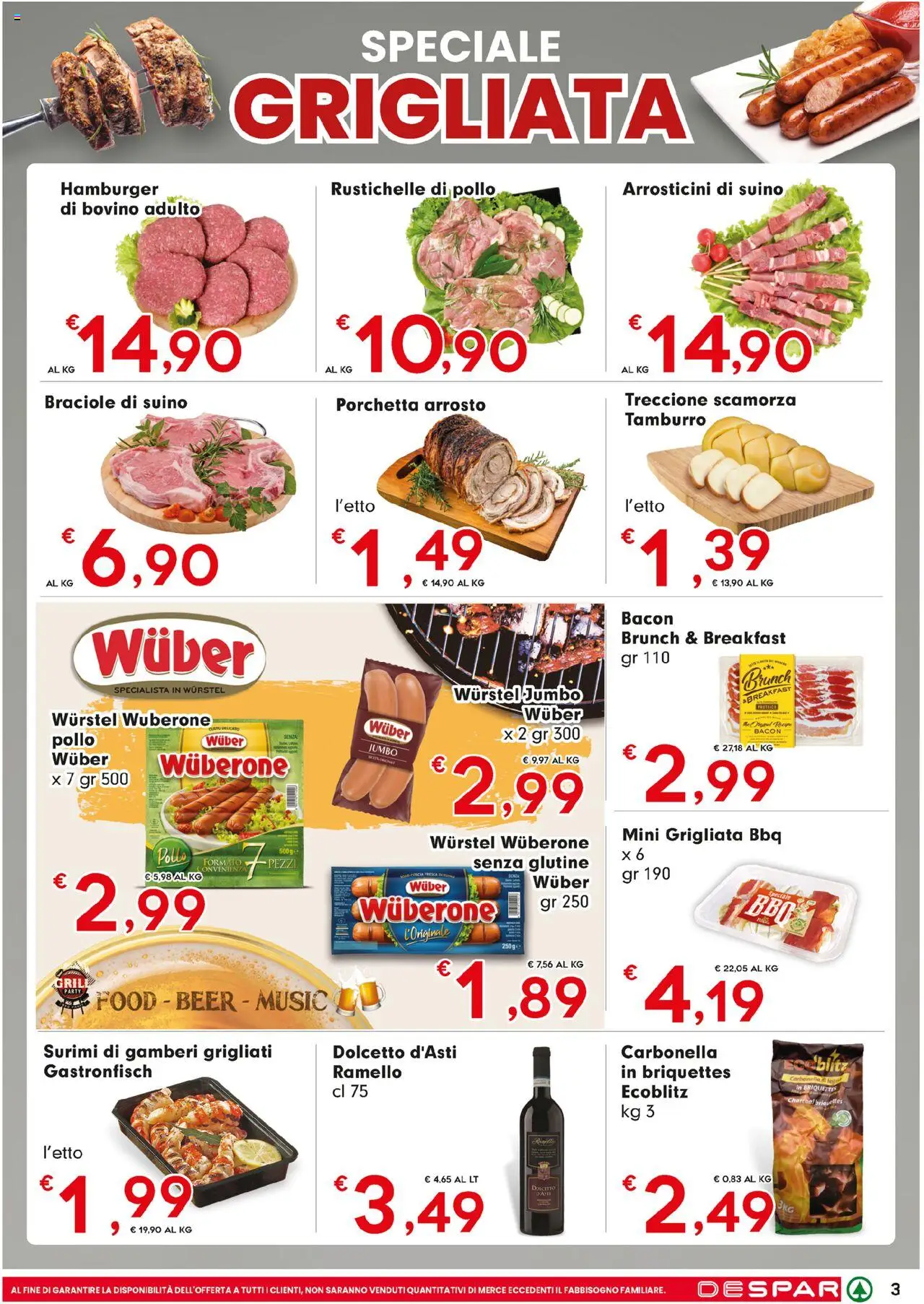Volantino Despar del 14.08.2025 | Pagina: 3 | Prodotti: Arrosto, Gamberi, Suino, Wurstel